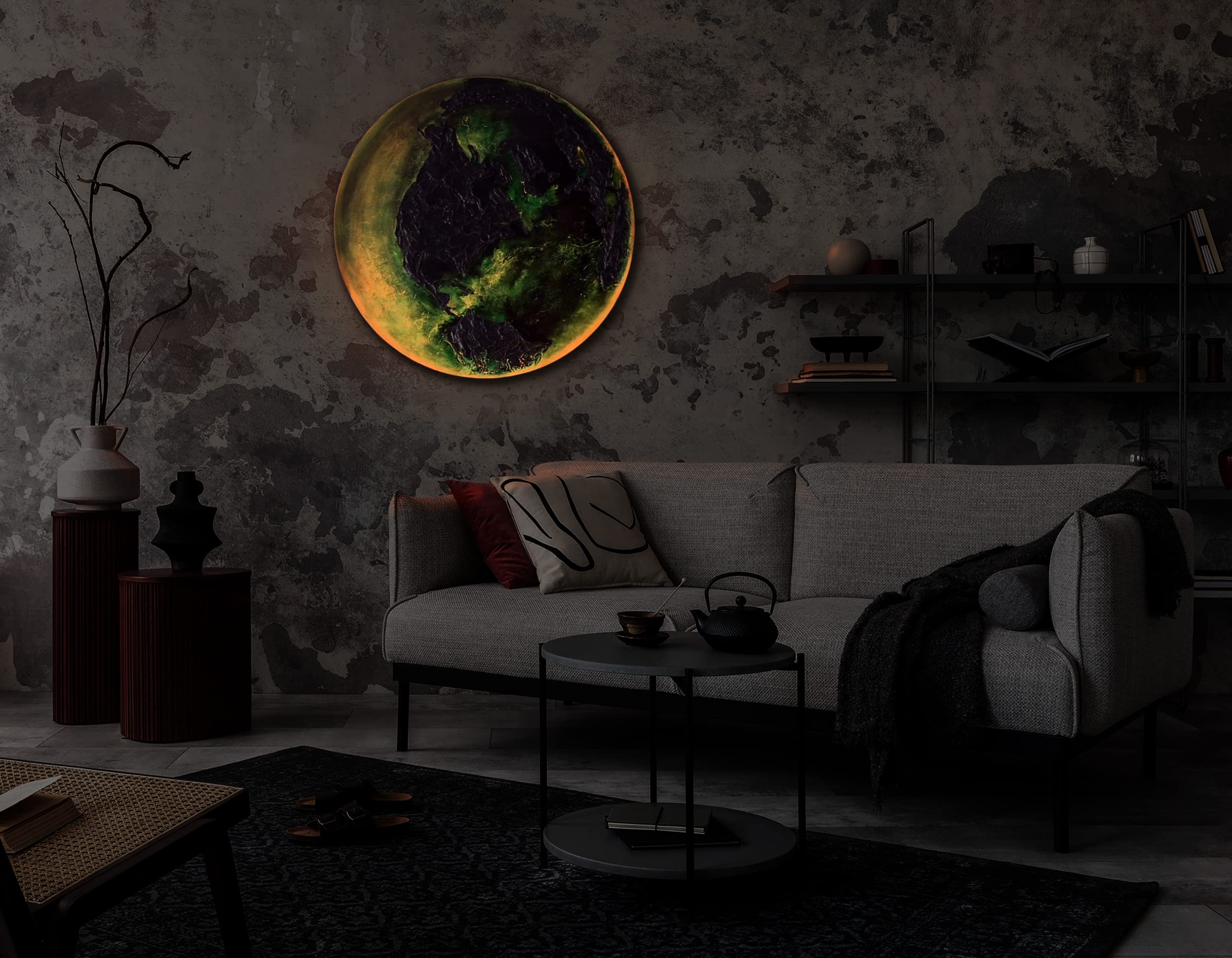 YS-Art Cerchio Nero Arte Astratta Venere | Quadri acrilici su Tela wohndecor | Dipingere la Luce al Buio | Arte Fosforescente | Vernice acrilica Rotonda Arte Luminosa KL004 (60cm