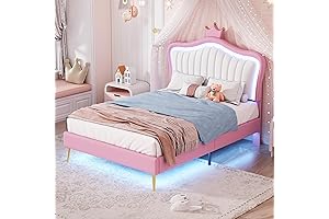 Twin Size Upholstered Bed Frame with 7 Colors LED Lights