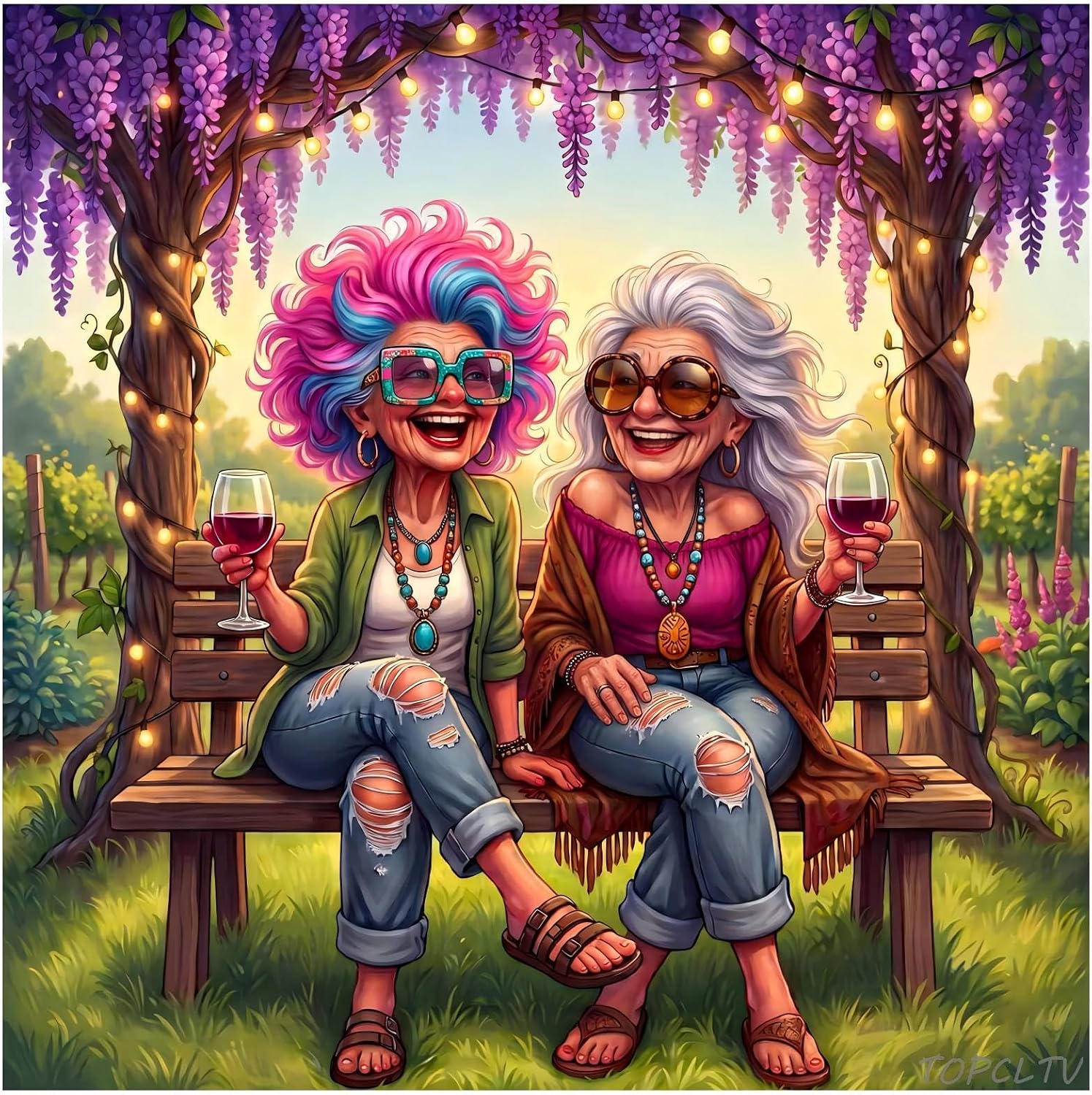 Old Ladies Diamond Art Kits for Adults, Funny Good Friends Diamond Painting