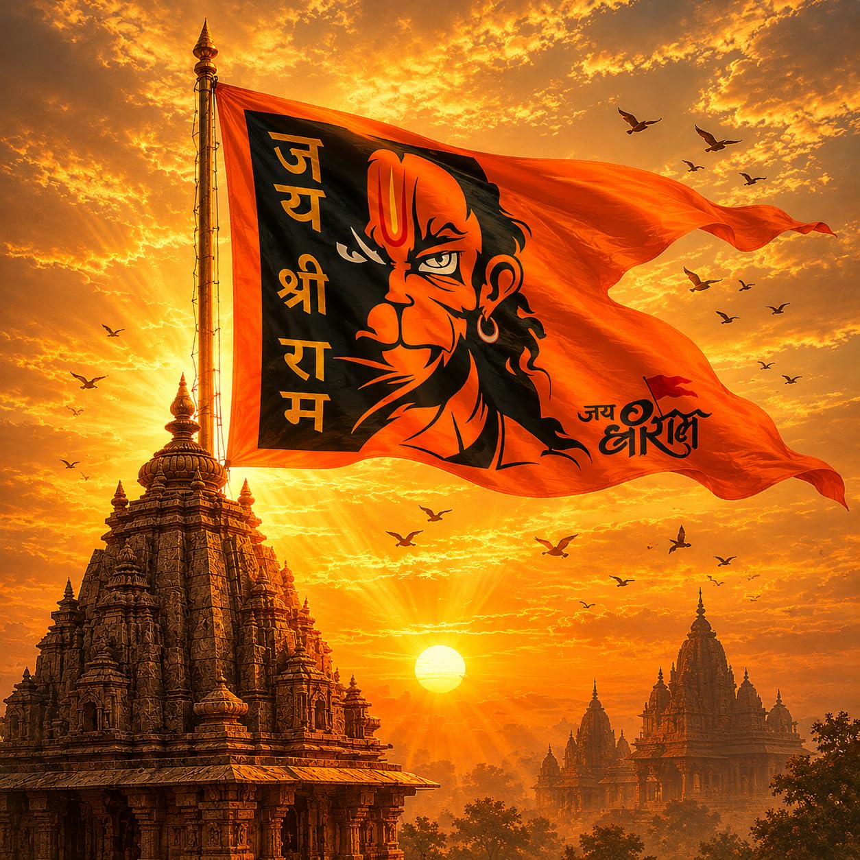 GEJUFF Hindu Religion Hanumanji Printed Flag Big Size/Bajrangbali Pataka/Jai Shree Ram Print Dwaj Jhanda For Hanumanji With Gota Border | Flags (Garden & Outdoors) ((30X45) Inch), Multicolor-image-21
