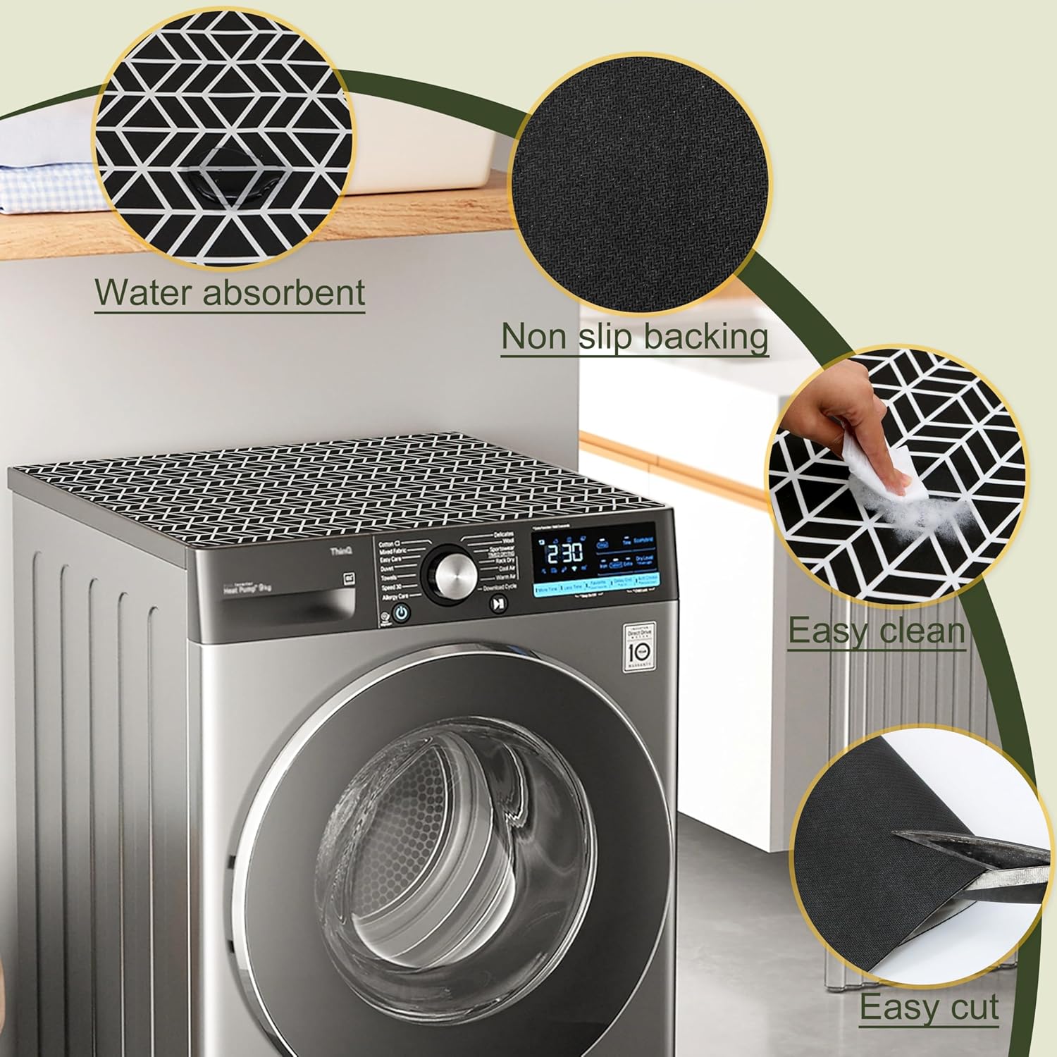 Washer and Dryer Covers for the Top 2PC Black, 27"x27" Laundry Topper for Washer and Dryer Top Protector Mat Diatomite, Non Slip Dust Proof Quick Drying Washing Machine Cover Kitchen Laundry Room
