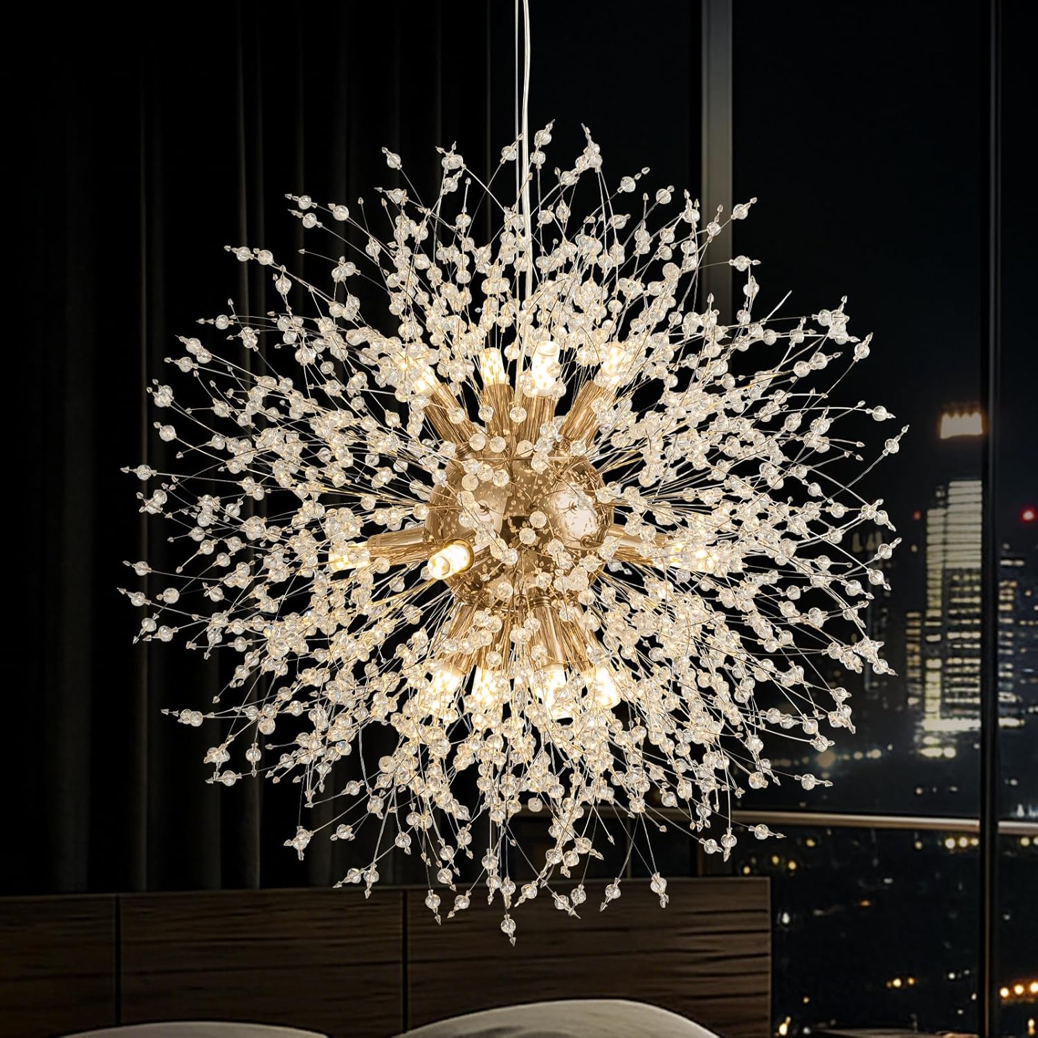 12-Light Crystal Chandeliers Semi Flush Mount Ceiling Light Modern Lighting Fixture for Foyer Entryway Bedroom Hallway Kitchen Bar Dining Room | Bulbs Not Included | Gold