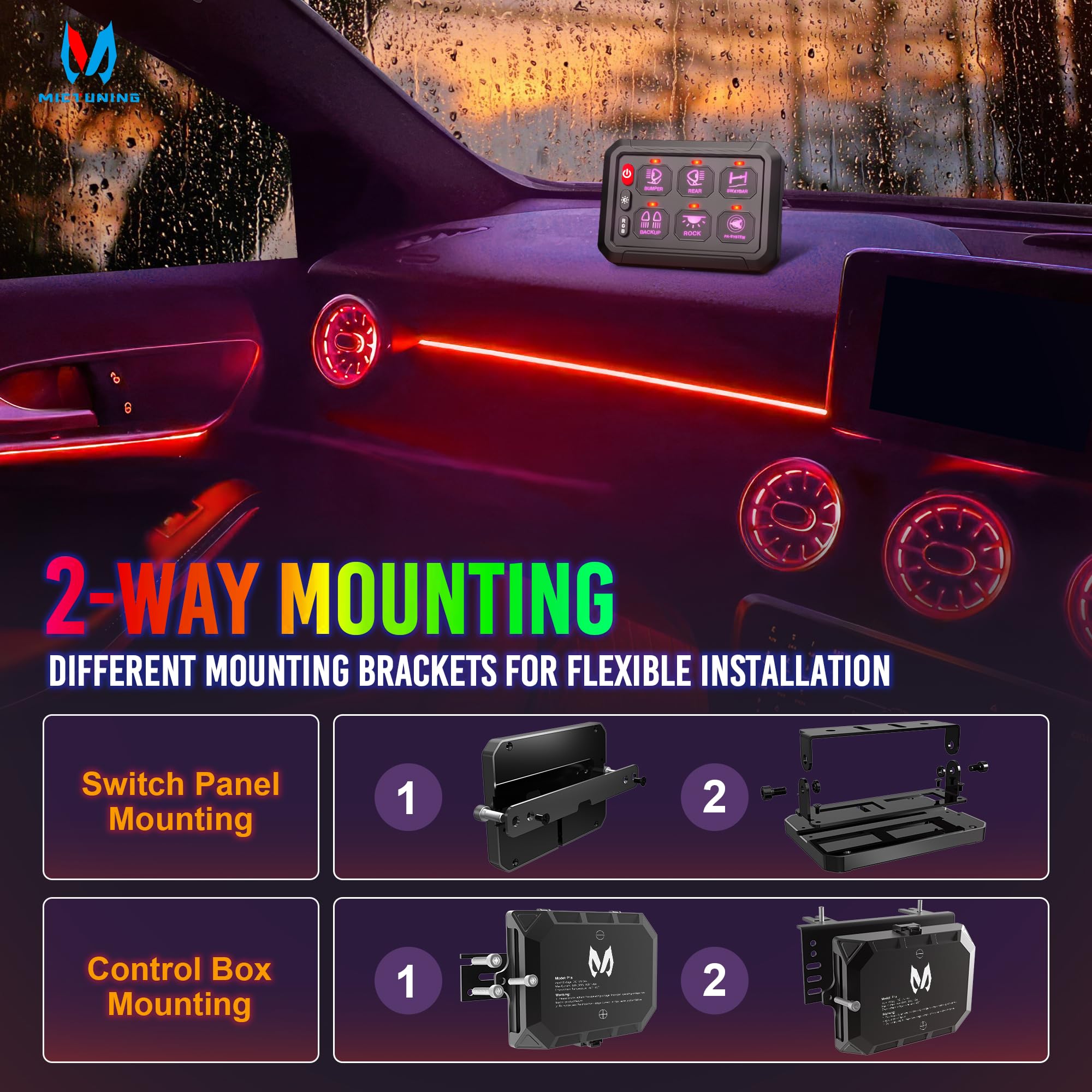 P1S 6 Gang Switch Panel RGB LED Toggle Strobe Pulsed Switch For