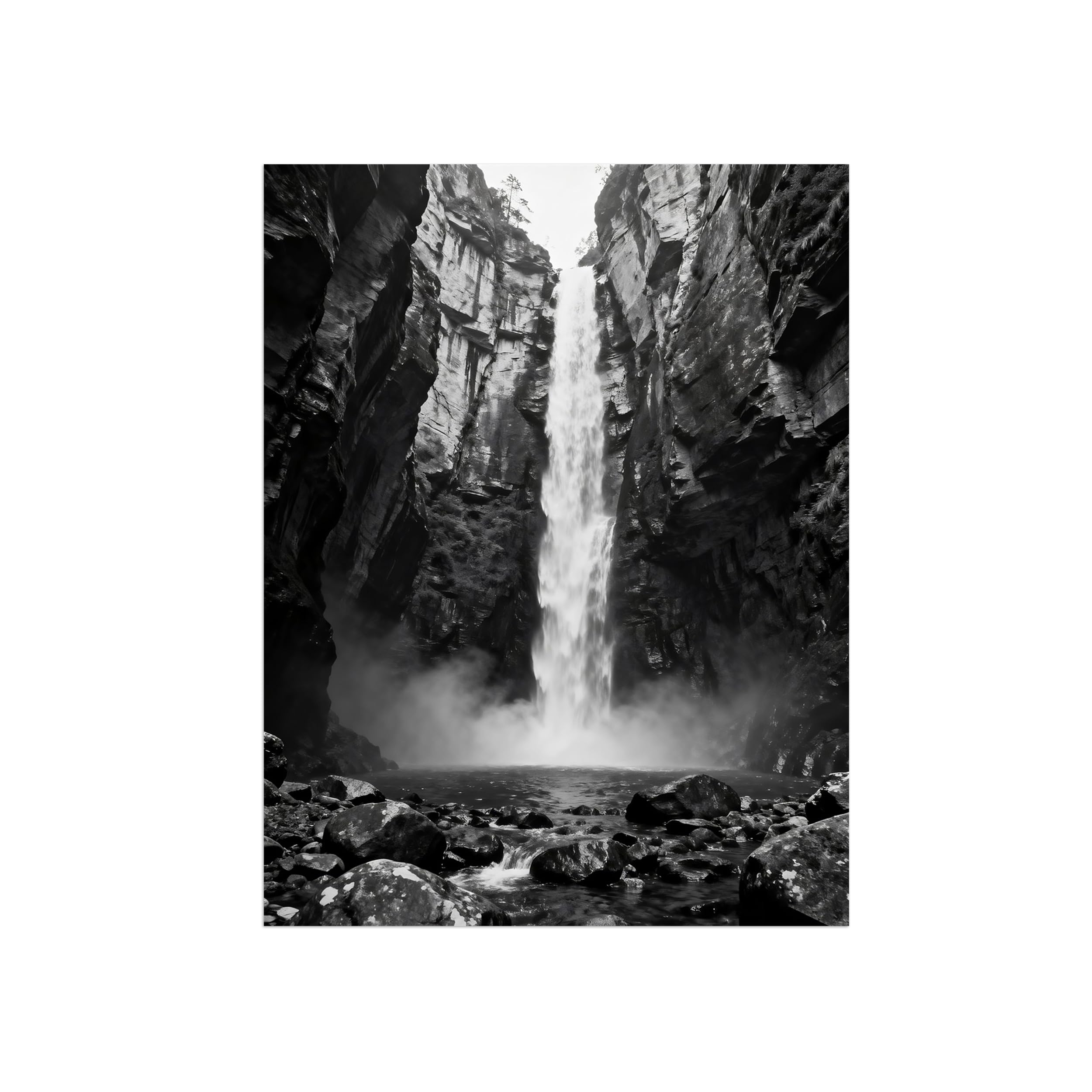 Waterfall River Black White Landscape Wall Art Prints 80x105cm Unframed