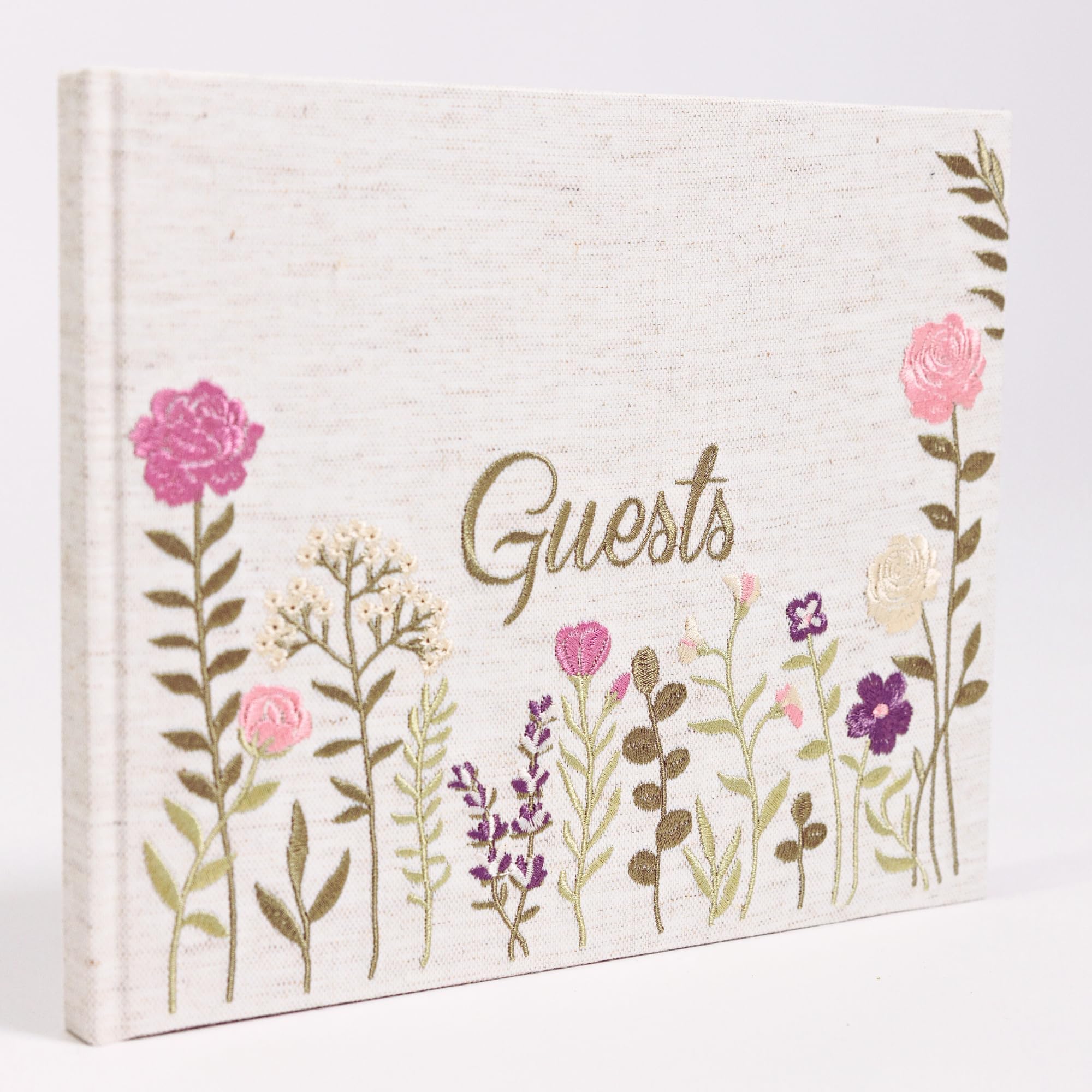 Floral Embroidered Wedding Guest Book Linen Polaroid Guest Book for Wedding Reception Party, Bridal Shower, Baby Shower, Quinceañera-160 Blank Decorative Pages Hardcover Guestbook Wedding Reception