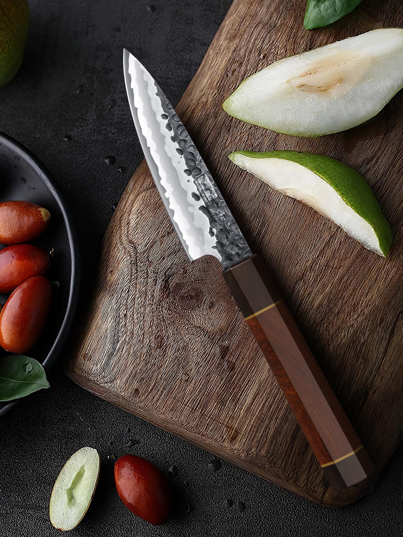 HOSHANHO Couteau d'Office 9,5 cm, Couteaux à Fruits Tranchant Japonais, Couteau à Éplucher Professionnel Forgé à la Main, Petit Couteaux de Cuisine à Éplucher Fruit Légume