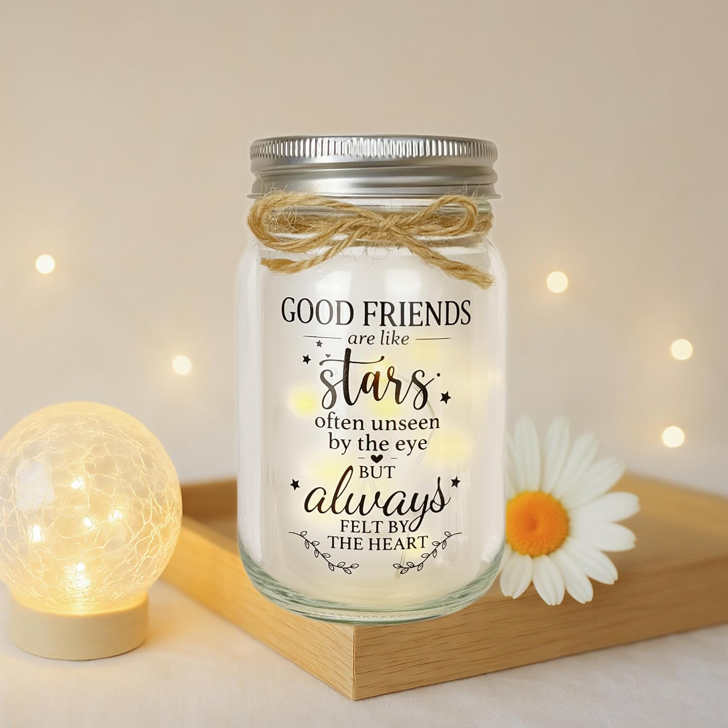 Friendship Gifts for Women, Mason Jar Night Light for Friends, Friendship Keepsake Home Decor, Birthday Thank You Gift for Bestie