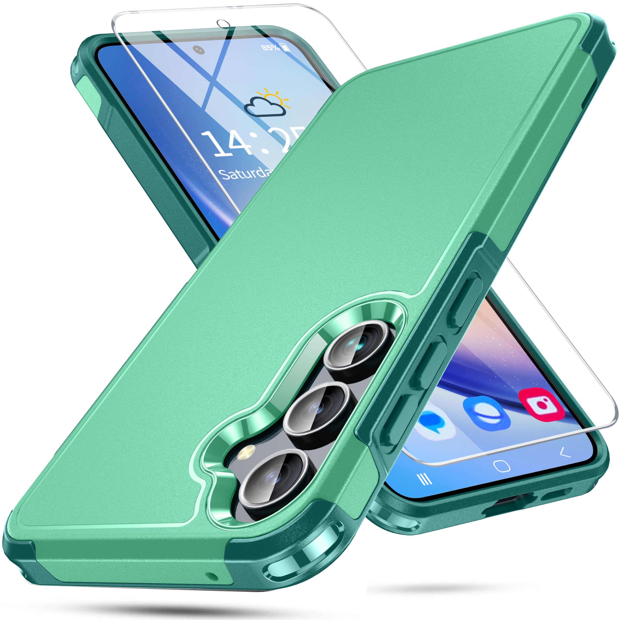 Oterkin for Samsung Galaxy A55 5G Case,[10FT Military Grade Protection] Samsung A55 5G Case with [Tempered Glass Screen Protector][Shockproof][Non-Slip Slim] Galaxy A55 5G Phone Case (B-Light Green)