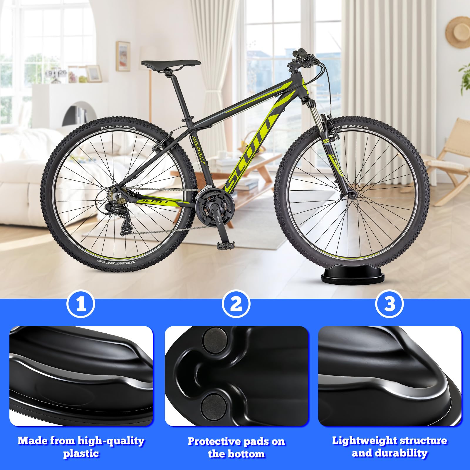 Supporto per Ruota Anteriore (2 pezzi) supporto rialzato con blocco per ruota anteriore della bicicletta, per pedalare in ambienti interni, per allenamento
