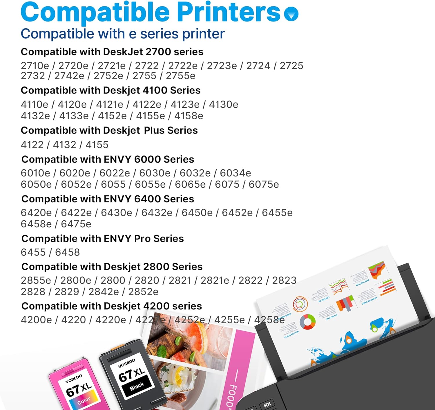 67XL Ink Cartridges Black/Color Combo Pack Compatible for HP Ink 67 67XL Work for DeskJet 2827e 2700 2700e 2755 2755e 2855e 4100 4155e 4133e 4255e Envy 6000 6455e 6020e 6400 6475e 6075 6055e 2 Pack