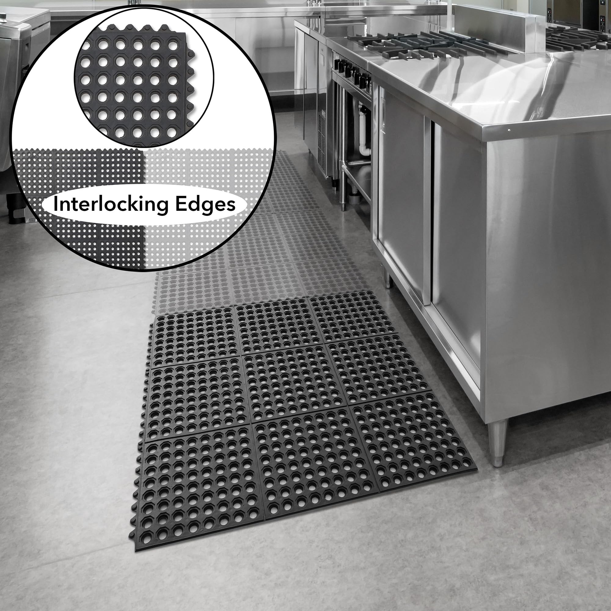 GRIDMANN Rubber Interlocking Floor Mat, 36" x 36" Non-Slip Anti-Fatigue Drainage Mat for Restaurants, Commercial Kitchens, Bar Floors, Black — Amazon image 4