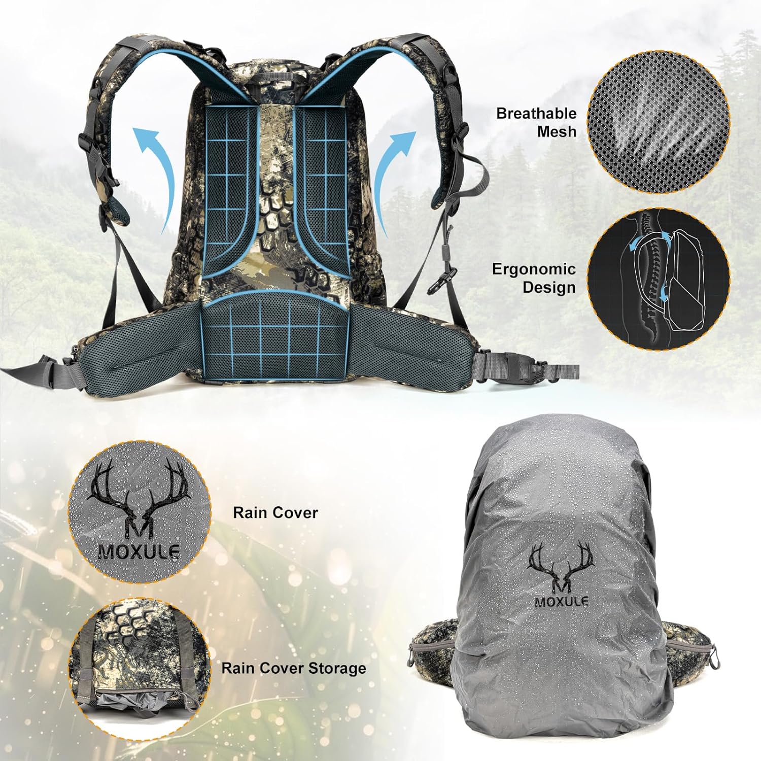 Hunting Backpack Waterproof Pack: 25L Hunting Gear with Rain Cover,Hunting Day Pack with Rifle Bow Gun Holder (Camo) - Image 4