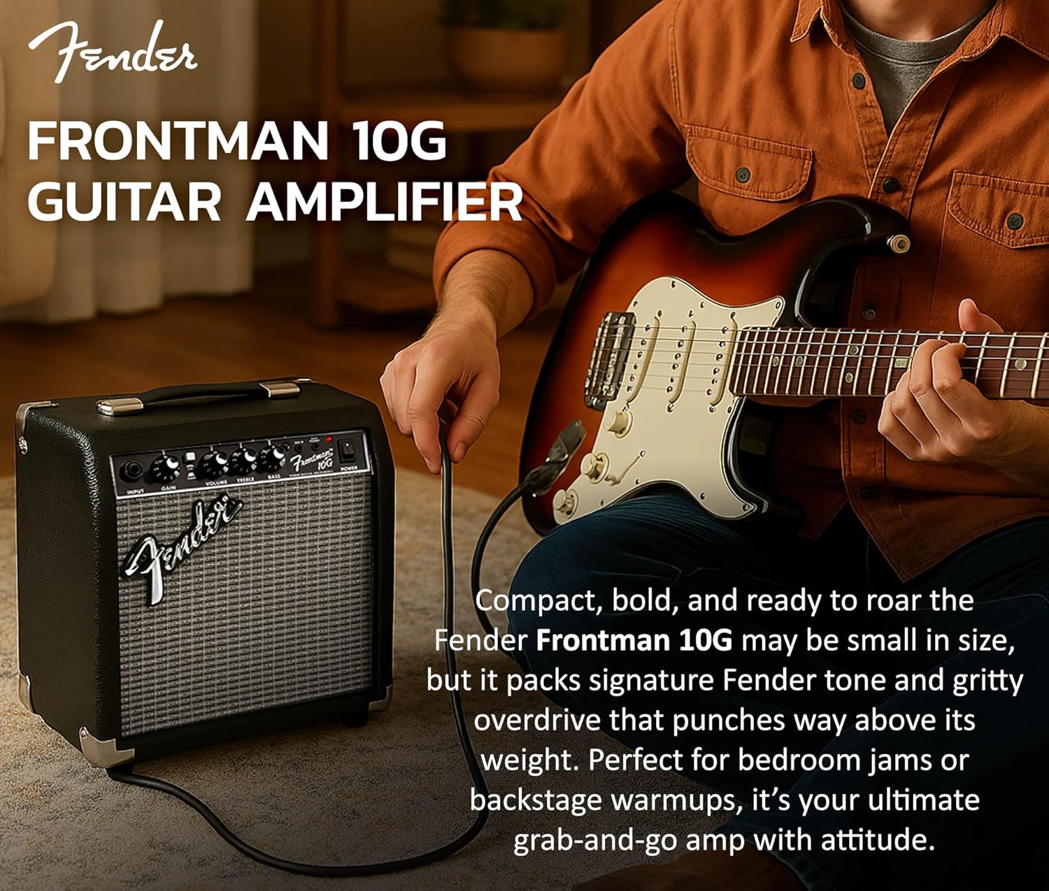 Fender Frontman 10G Guitar Combo Amplifier - Black Bundle with Cable and Austin Bazaar Exclusive 12-Pack Picks - Image 3