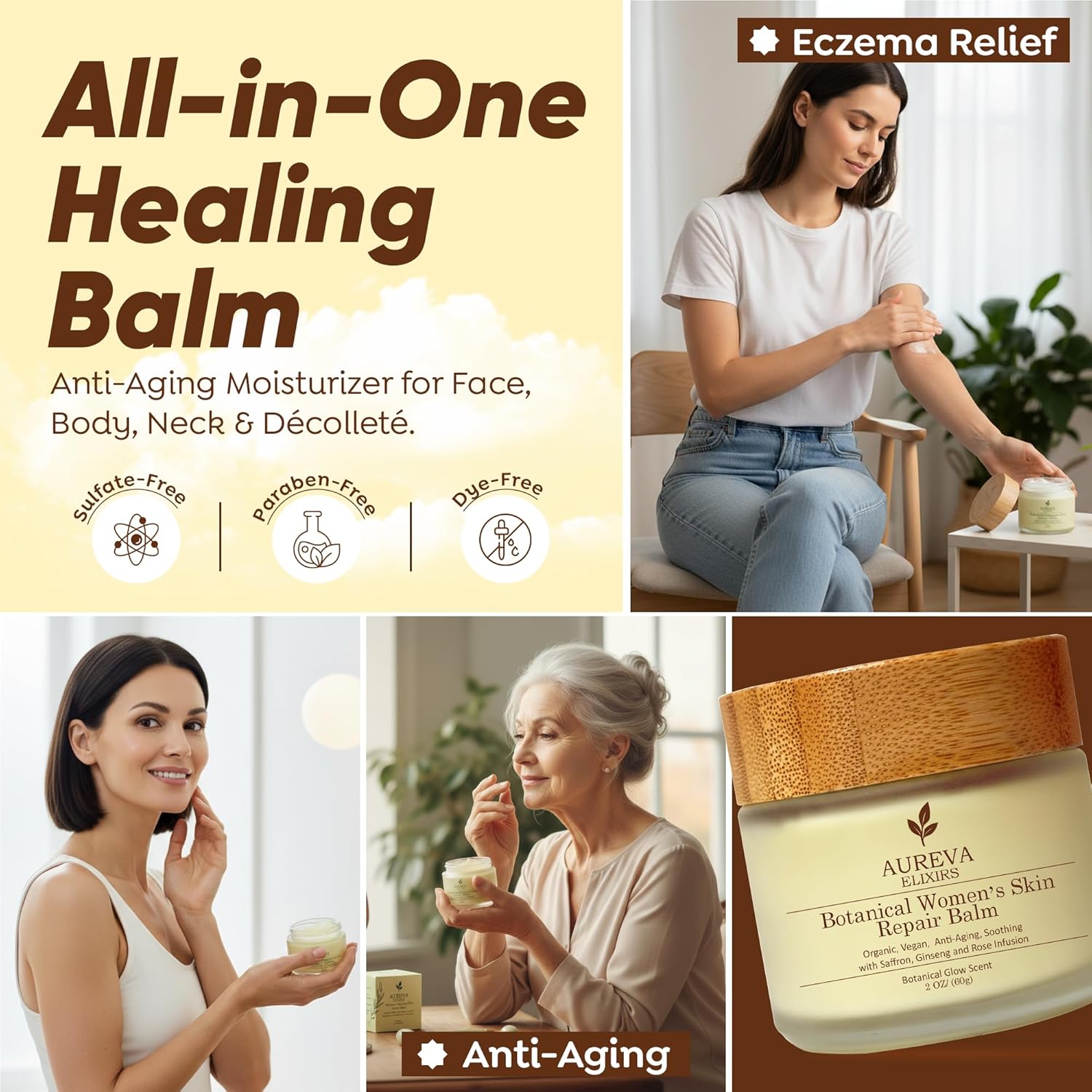 Botanical Woman’s Skin Balm – US Handmade Cleansing Balm Moisturizer For Everyone – Makeup Remover for Face, Body, For All types of Skin Neck & Décolleté Drynes – Saffron, Ginseng, Rose Infusion