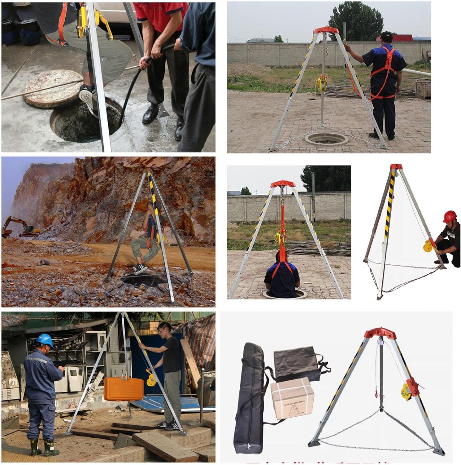 Aetherion Stativ für enge Räume, Rettungsstativ mit 30 m Stahlkabel und Fallschutz, Kapazität 544/816/1179 kg, für Rettung von 816 kg