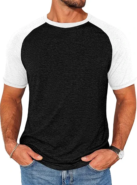 Runcati Mens Casual Slim Fit T Shirts Raglan Short Sleeve Crewneck Baseball Tees Color Block Workout Fashion Shirt