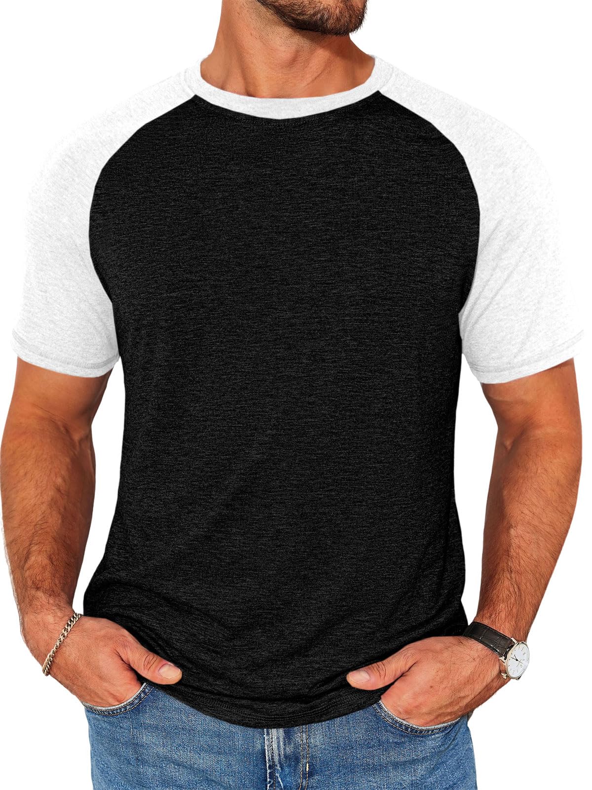 Mens Slim Fit T Shirts Raglan Short Sleeve Baseball Tshirts