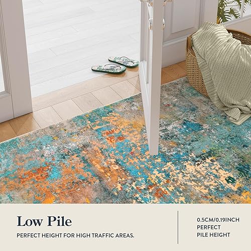 Miniatura 8 de Lahome Alfombra moderna abstracta  2 x 3 pulgadas, pequeña, lavable, colorida, alfombra de cocina, suave, antideslizante, contemporánea, para