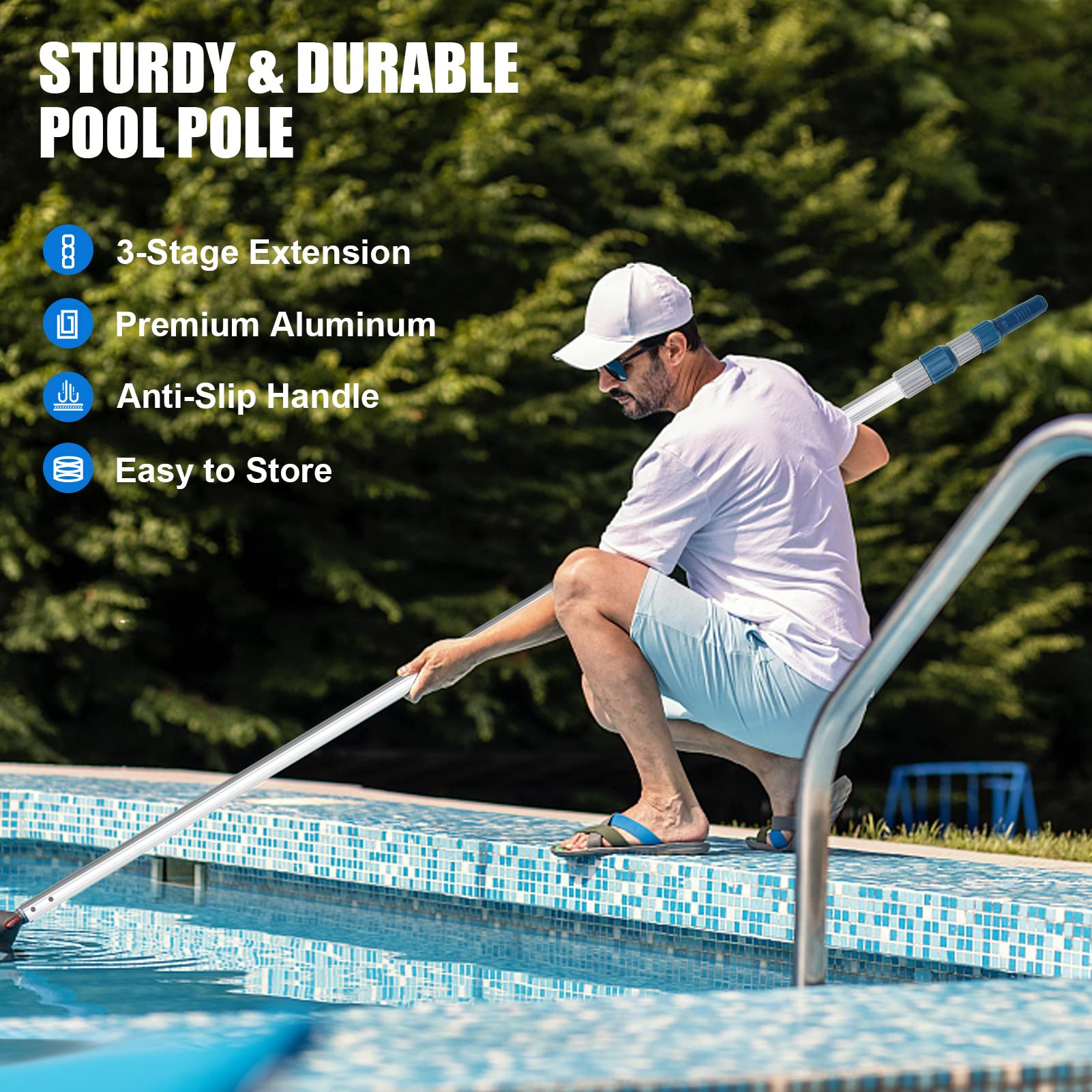 POOPLE Professional 12 Foot Telescopic Aluminum Swimming Pool Pole Fits Pool Net Skimmer Rake Vacuum Head Brush Cleaning Equipment Heavy Duty, Universal 1.25"