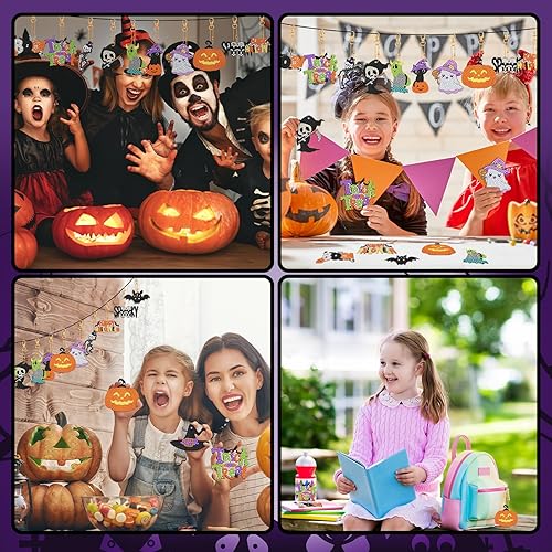 Miniatura 7 de Outus 24 piezas de Halloween 5D calabaza fantasma bruja sombrero DIY diamante pintura llaveros decorativos doble cara diamante llavero kit niños