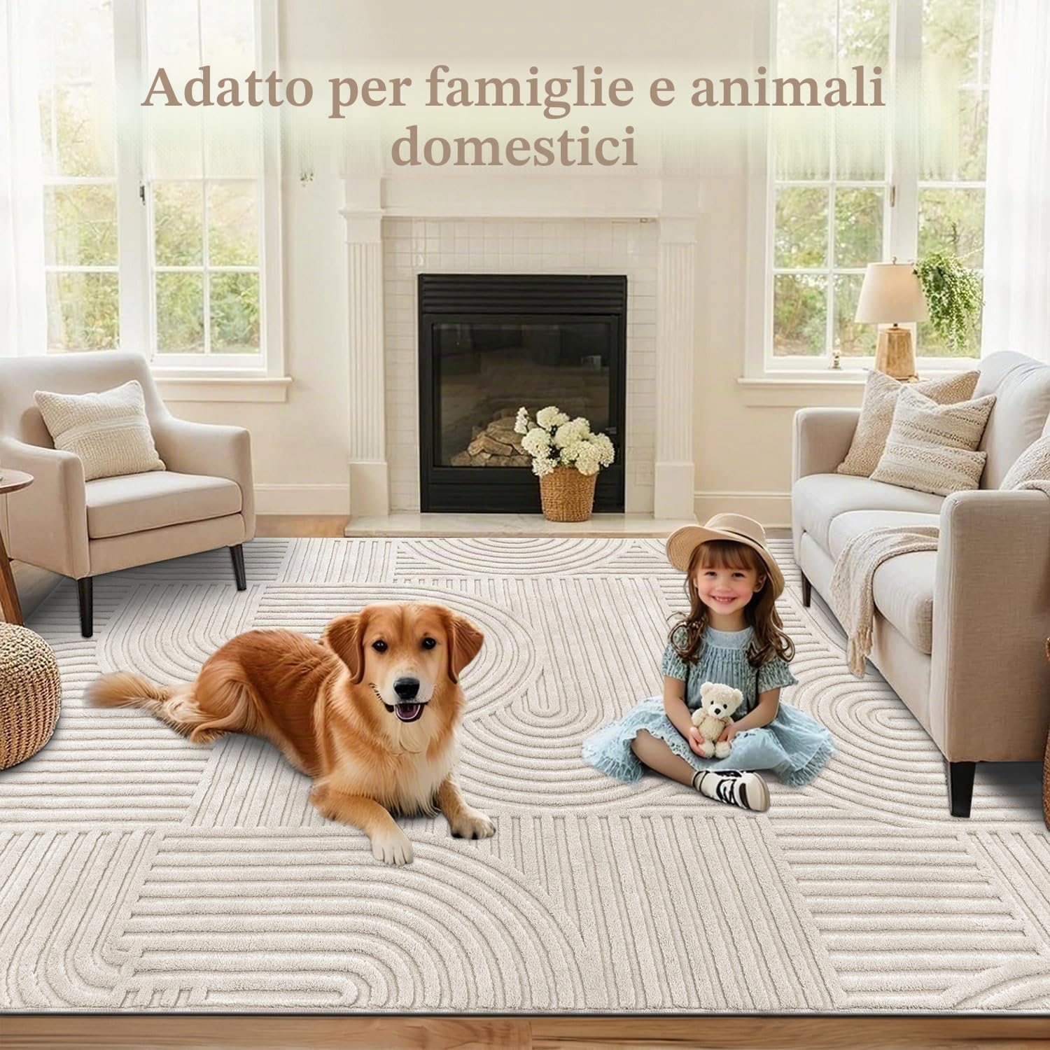 SHACOS Tappeti Moderni per Soggiorno Crema 160x230cm Tappeto Salotto Grande Morbido Antiscivolo Lavabile in Lavatrice Tappeti di Zona per Camera da Letto