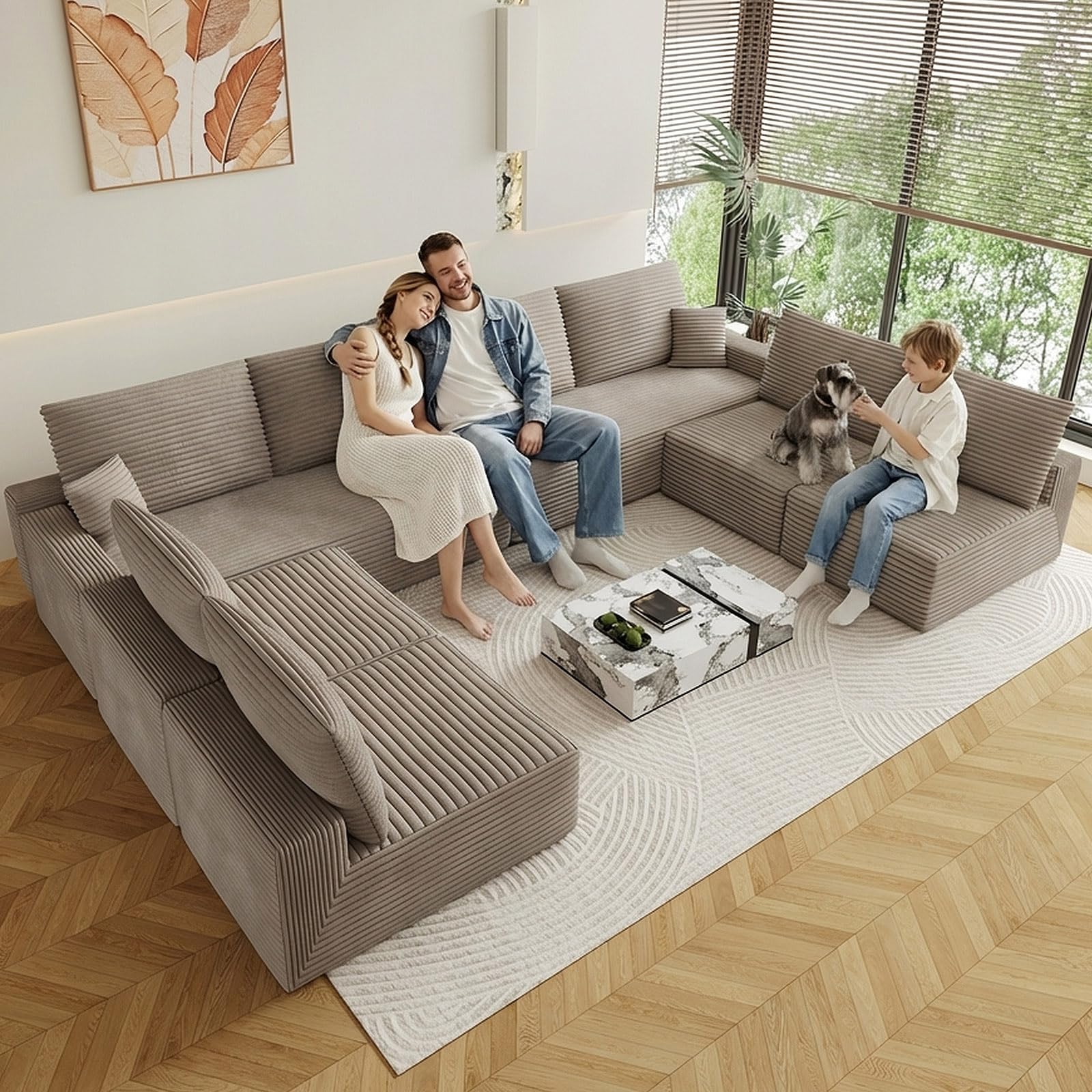 Oversized Modular Sectional Sofa Couch, Large 8 Seater Corner Sofa Modern U Shaped Sectional Couch Cloud Couches for Living Room, Office, Spacious Space, Corduroy, No Assembly Required, Camel