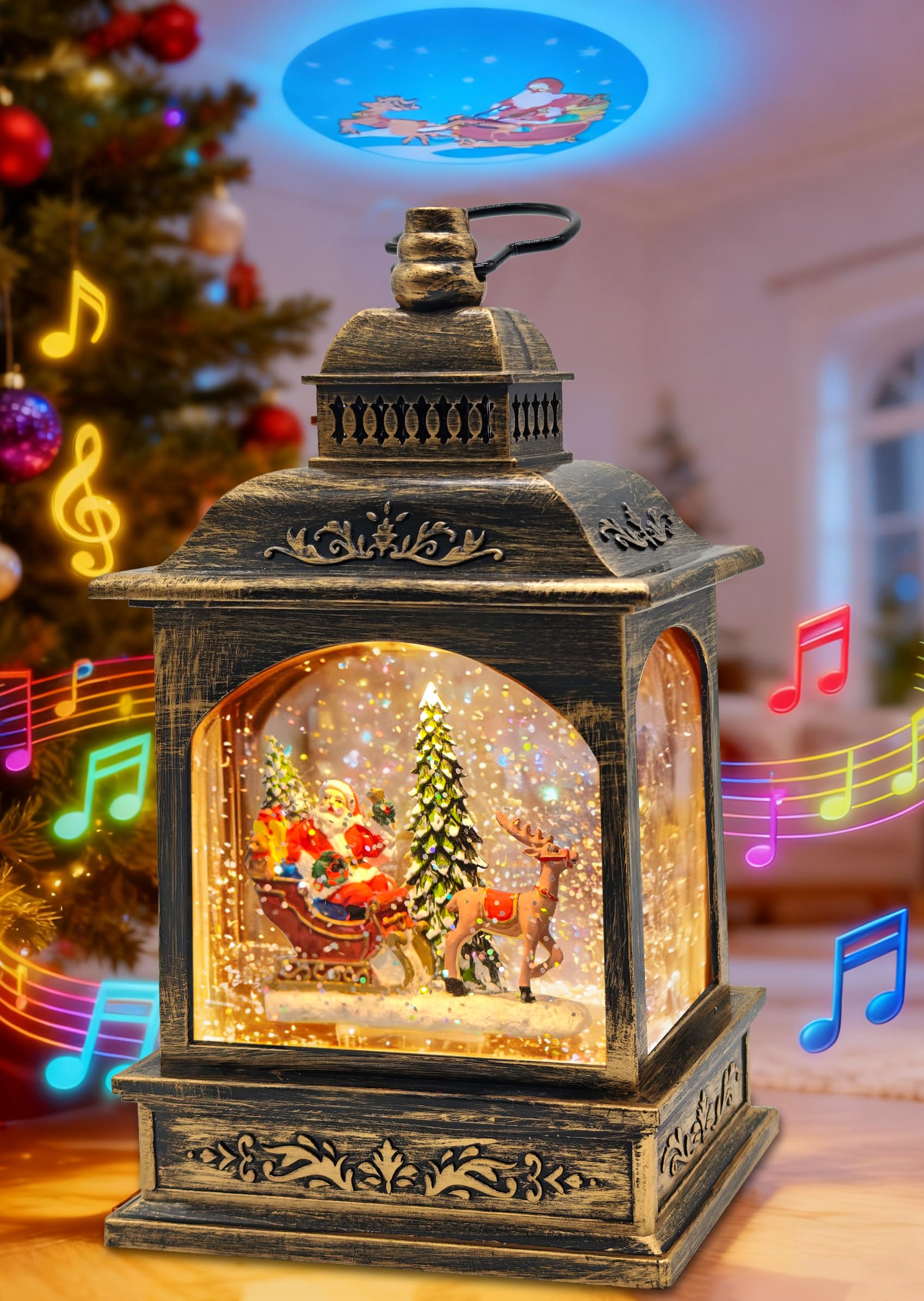YYKY Bolas de nieve de navidad,Linterna de agua iluminada con música,alimentada por USB y baterías,decoración de Navidad,Linterna de Nieve de Agua de la Natividad para la decoración de Navidad