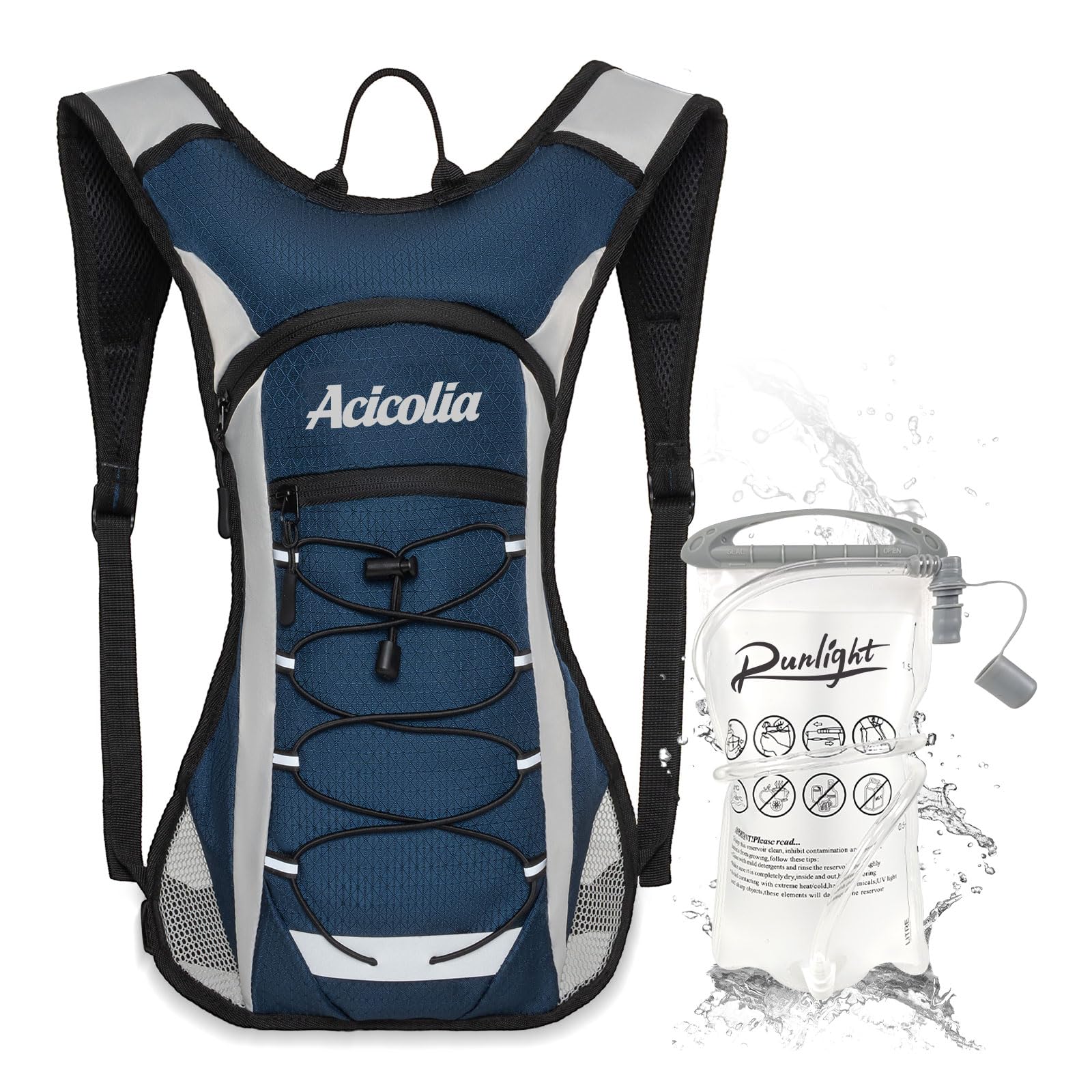 Acicolia Lightweight Hydration Backpack,Running Vest for Women Men With 1.5L Water Bladder, Hydro Water Daypack for Running,Hiking,Cycling,Climbing,Biking (Blue, One Size)