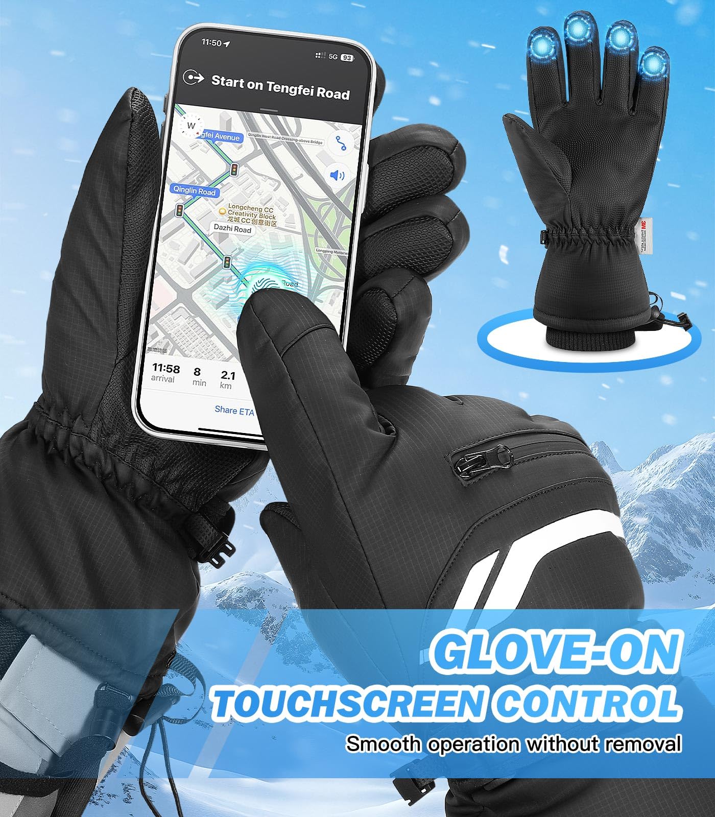 MoKo Guantes de Invierno Impermeables Hombre Mujer, Guantes Térmicos 3M Thinsulate para Clima Frío, Guantes de Esquí con Pantalla Táctil y Agarre Antideslizante para Snowboard, Ciclismo, Correr