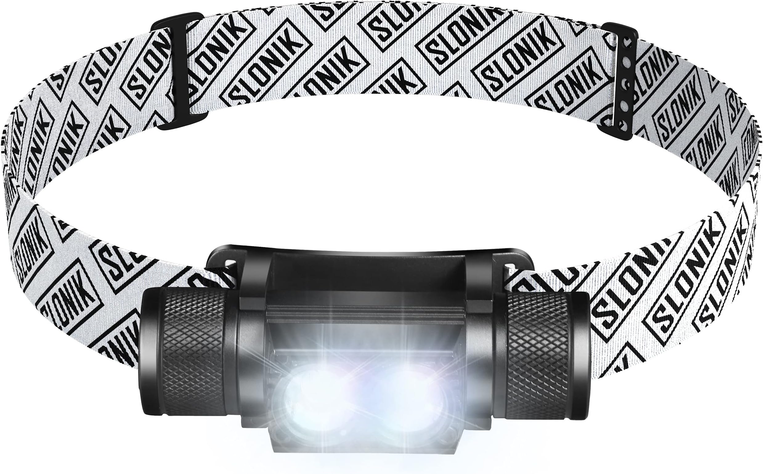 SLONIK LED Headlamp Flashlight - 1000 Lumen USB Rechargeable Headlight w/ 2200 mAh Battery - IPX8 Waterproof Head Lamp with Bright 30 ft Beam - Camping Gear & Hard Hat Accessories, White