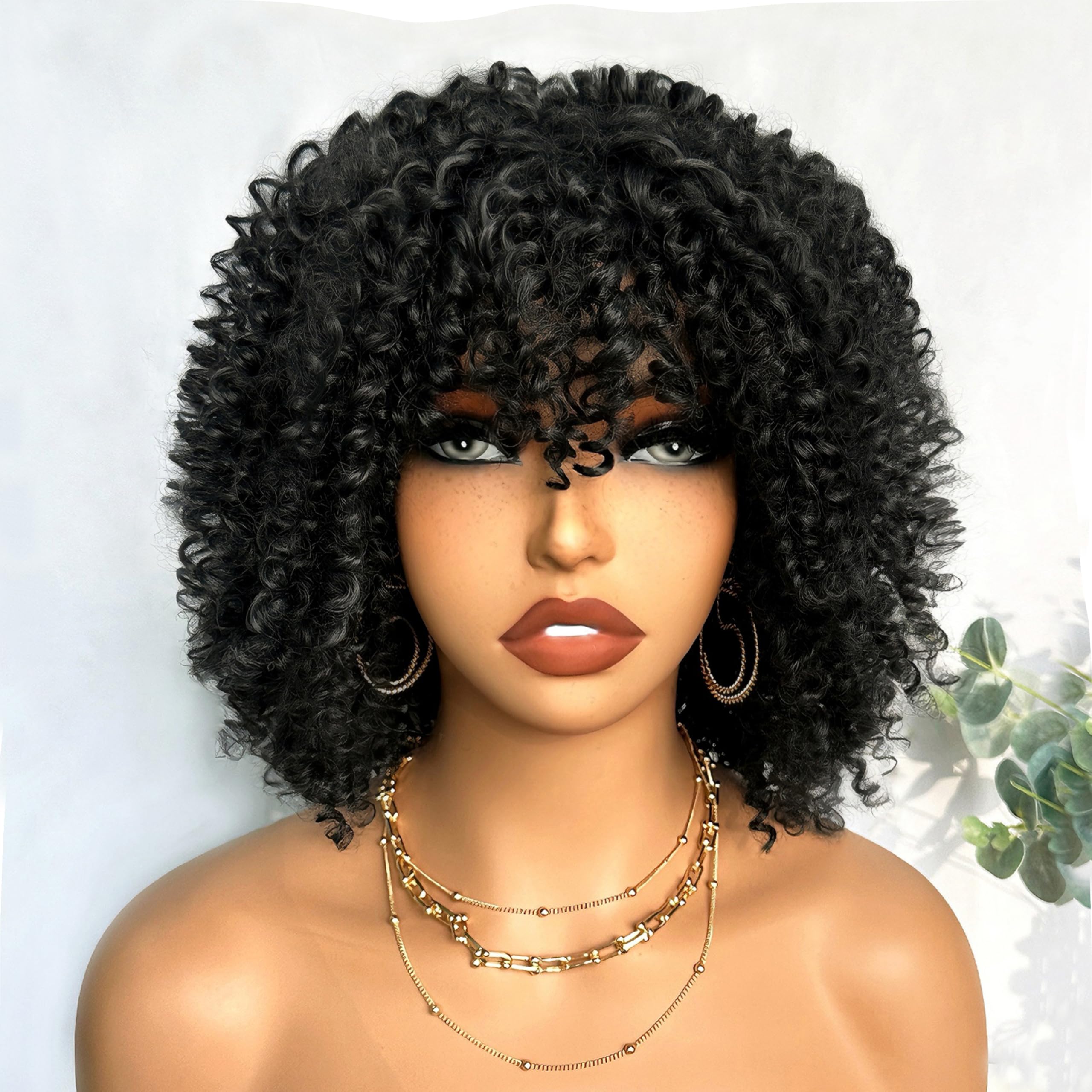 Soku Short Curly Wigs With Bangs For Black Women Afro Desertcart
