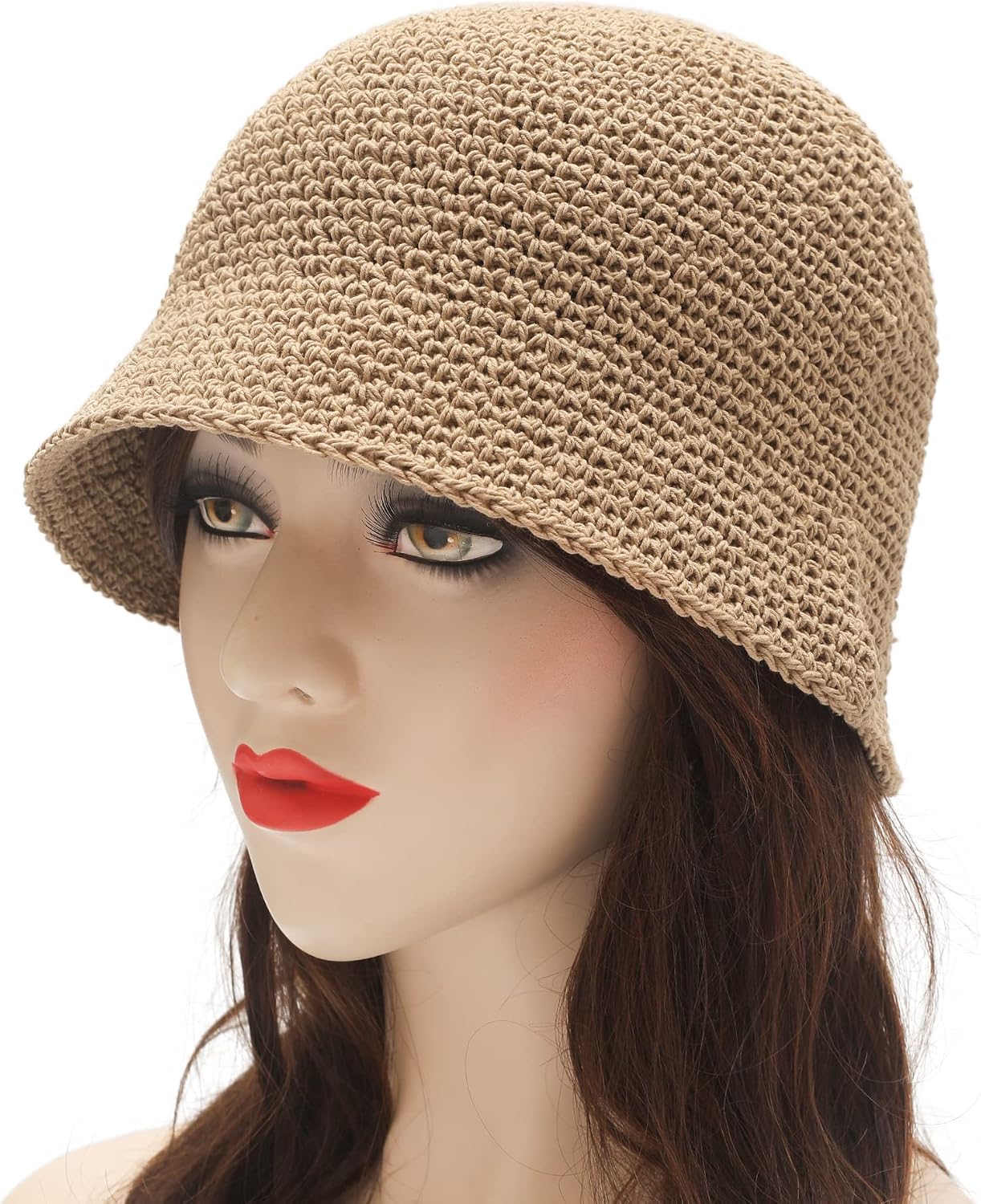 ZLYC Women Winter Crochet Bucket Hat Handmade Cotton Knit Cloche Bowler Hats