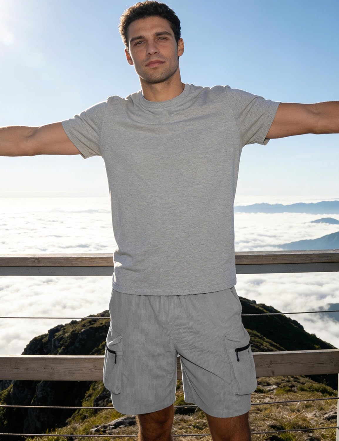 APTRO Men's Casual Shorts 9" Fashion Corduroy Cargo Comfort Shorts with Zipper Pockets Relaxed Fit - Image 2