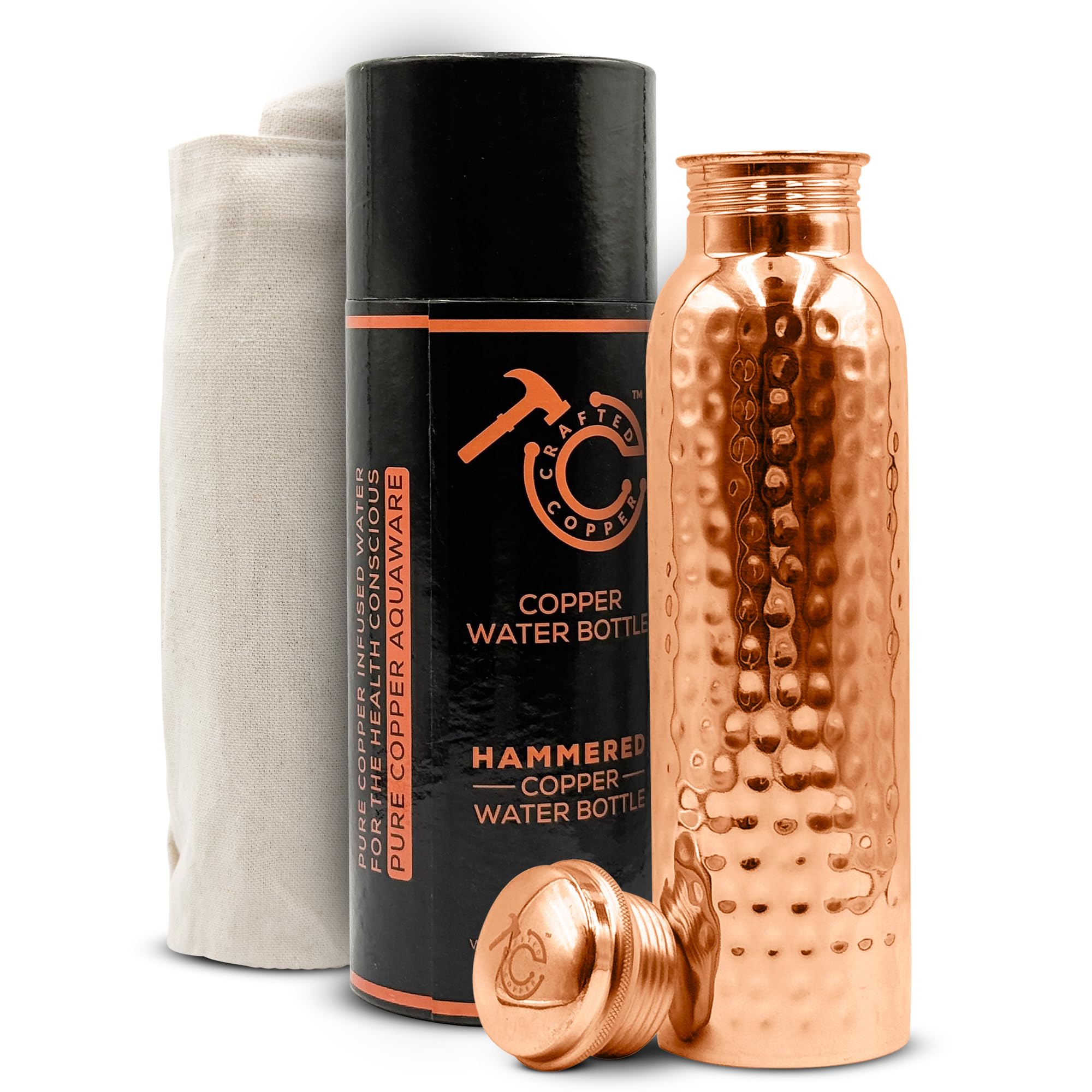 CRAFTED COPPER 34 Oz Hammered Ayurvedic Bottle