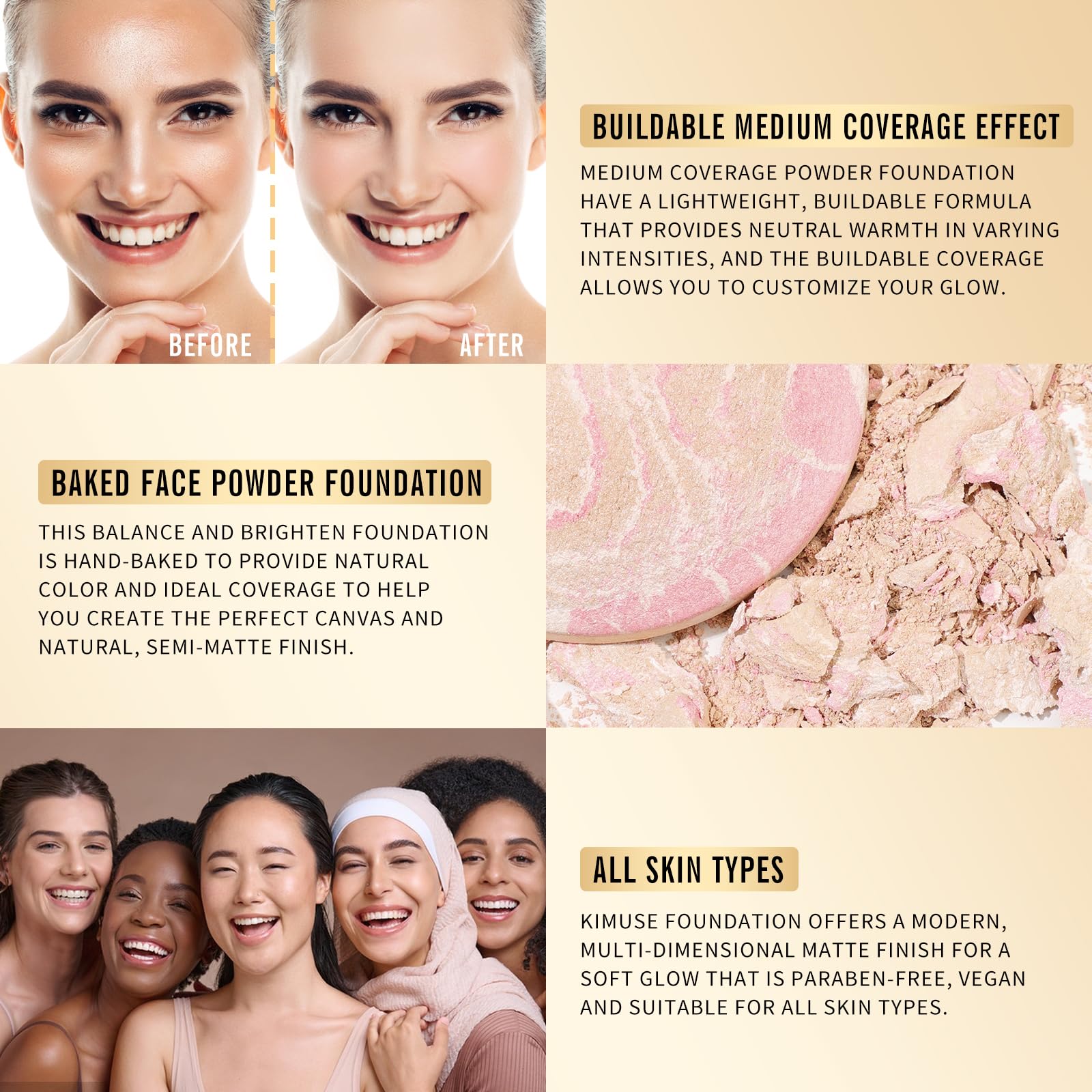 KIMUSE Lighting Glow Baked Foundation, Brighten Color, Color Corrector, Buildable Coverage, Lightweight Powder Foundation, Radiant Natural Finish - Image 3