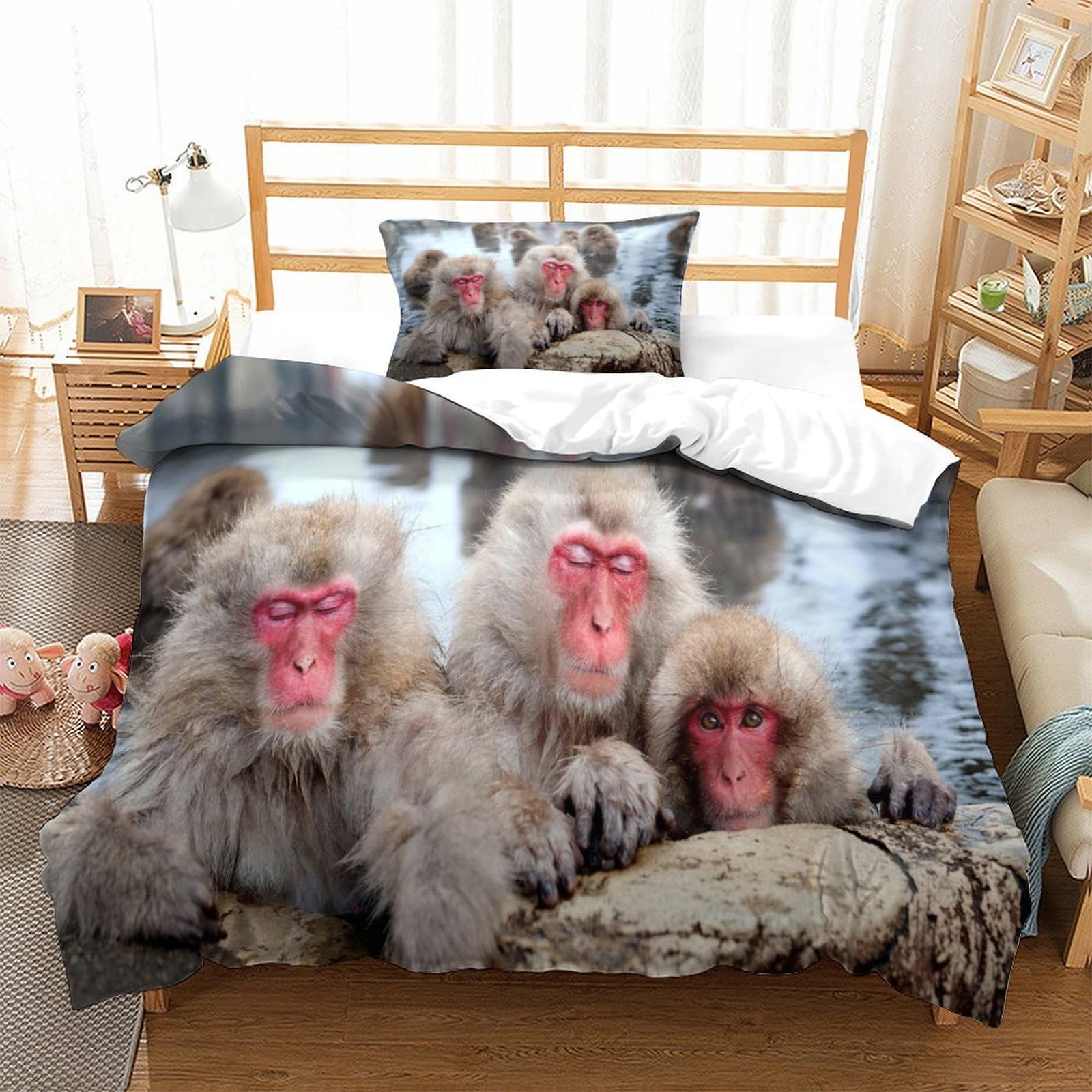 P1S9U7W5Y Cozy Animal 3D Printed Monkey Duvet Cover Set 3pcs Microfiber Monkey Bedding Set Single