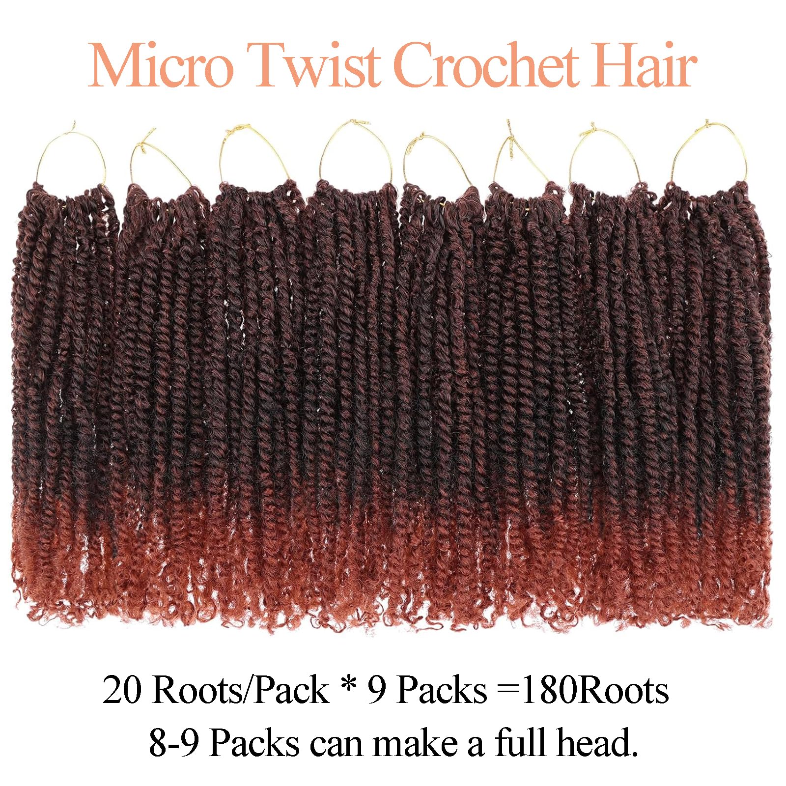 Mscat 12 Inch 9Packs Micro Twist Crochet Hair Bob Crochet Braids Pre looped Ombre Red Mini Passion Twist Mini Senegalese Twist Crochet Hair Micro Braids Crochet Hair Extensions T350# - Image 4