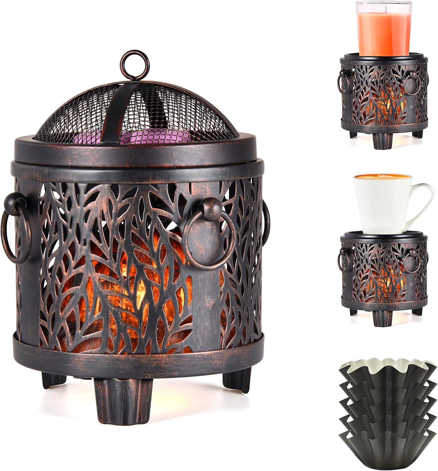 Campfire Wax Warmer,4-in-1 Metal Electric Wax melt Warmer,Vintage Country Style Aromatherapy Burner for perfumes,Home Decor,Gifts (Leaves)