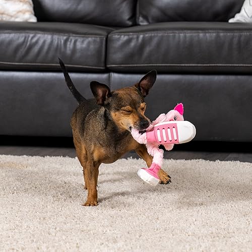 Miniatura 2 de Pet Factory Squeaky Sneakers Bungee Tug - Juguete de peluche para perro, seleccionado al azar, vaca o cerdo, talla única