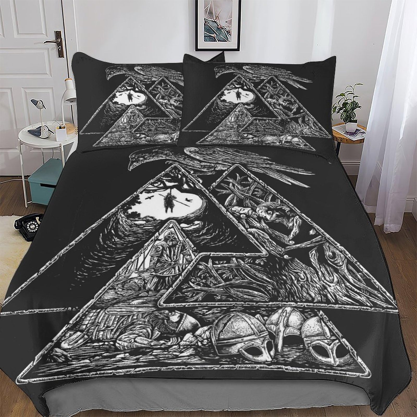 Viking Myth Duvet Cover Sets, Bedding Bed for Adults Teenager Kids, Quilt Covers with Pillowcase Easy Care And Super Soft Poly Cotton Comforter Cover 3 Pieces Set Double (200x200cm)