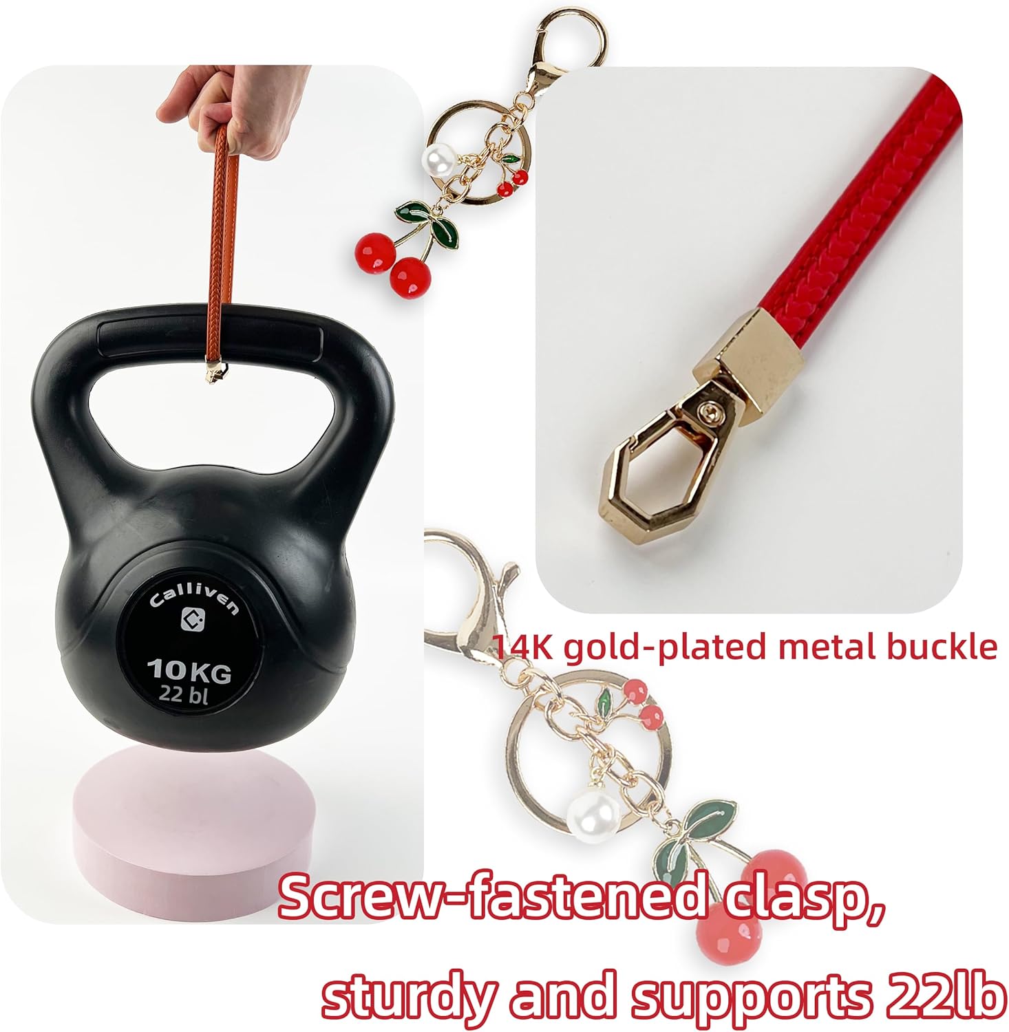 Handle Strap and Cherry Charm Set for Owala Water Bottle 24 oz, 32 oz, 40 oz, Owala Kids, Owala Coffee Tumbler, Owala FreeSip – Includes Handle Strap, for Owala Accessories & Stanley Cup Accessories - Image 3
