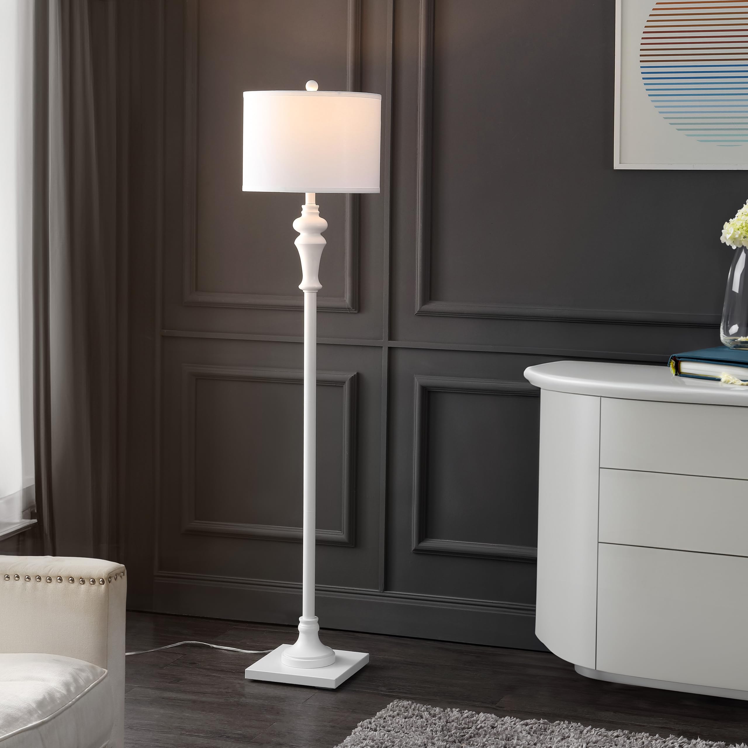 Best White Floor Lamp Picks for 2026 2 SAFAVIEH Lighting - Norla 61-Inch Standing Floor Lamp - White - Fabric Drum Shad — product photo