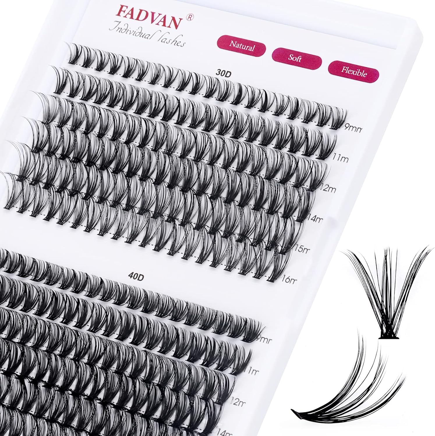 Lash Clusters Individual Lashes 280Pcs DIY Eyelash Extension 30D+40D D Curl Mixed 9-16mm Cluster Lashes Natural Wispy Reusable Mink Lash Cluster at Home by FADVAN(30D+40D-0.07D, 9-16mm)