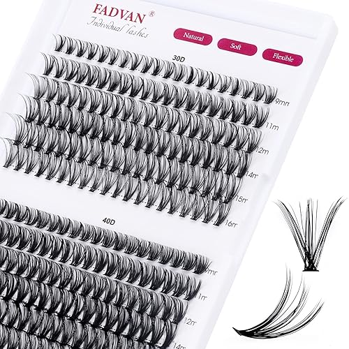 FADVAN - 240 extensiones de pestañas individuales, para bricolaje, 30D+40D, rizo C, mezcla de 0.354-0.630 pulgadas, pestañas en racimo naturales,