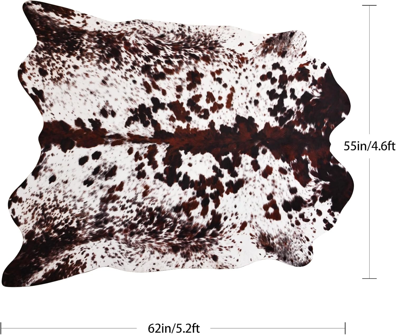 Faux Cowhide Rug, 4.6 x 5.2 ft Cowhide Rug for Living Room, Bedroom, Wall - Non-Slip,Brown White