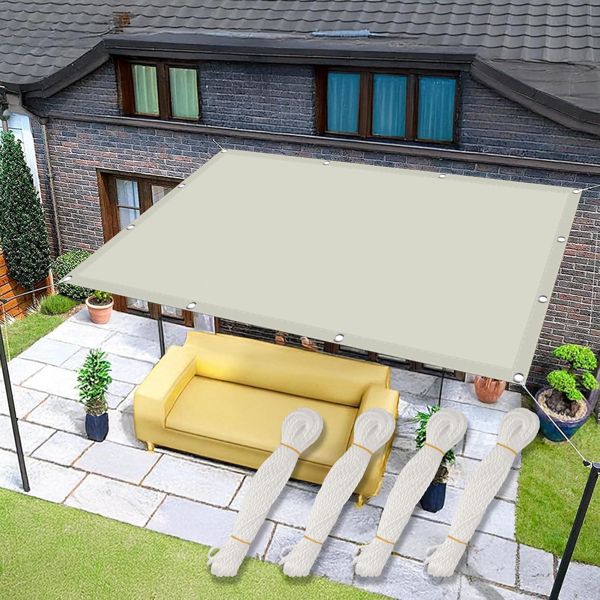 Toile ombrage anti UV avec cordons pour abriter un patio de la chaleur