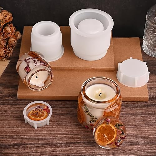 Miniatura 4 de Actvty Moldes de silicona para frascos, molde de resina de tarro con tapas, 2 juegos de moldes para tarros de velas de diferentes tamaños, molde de