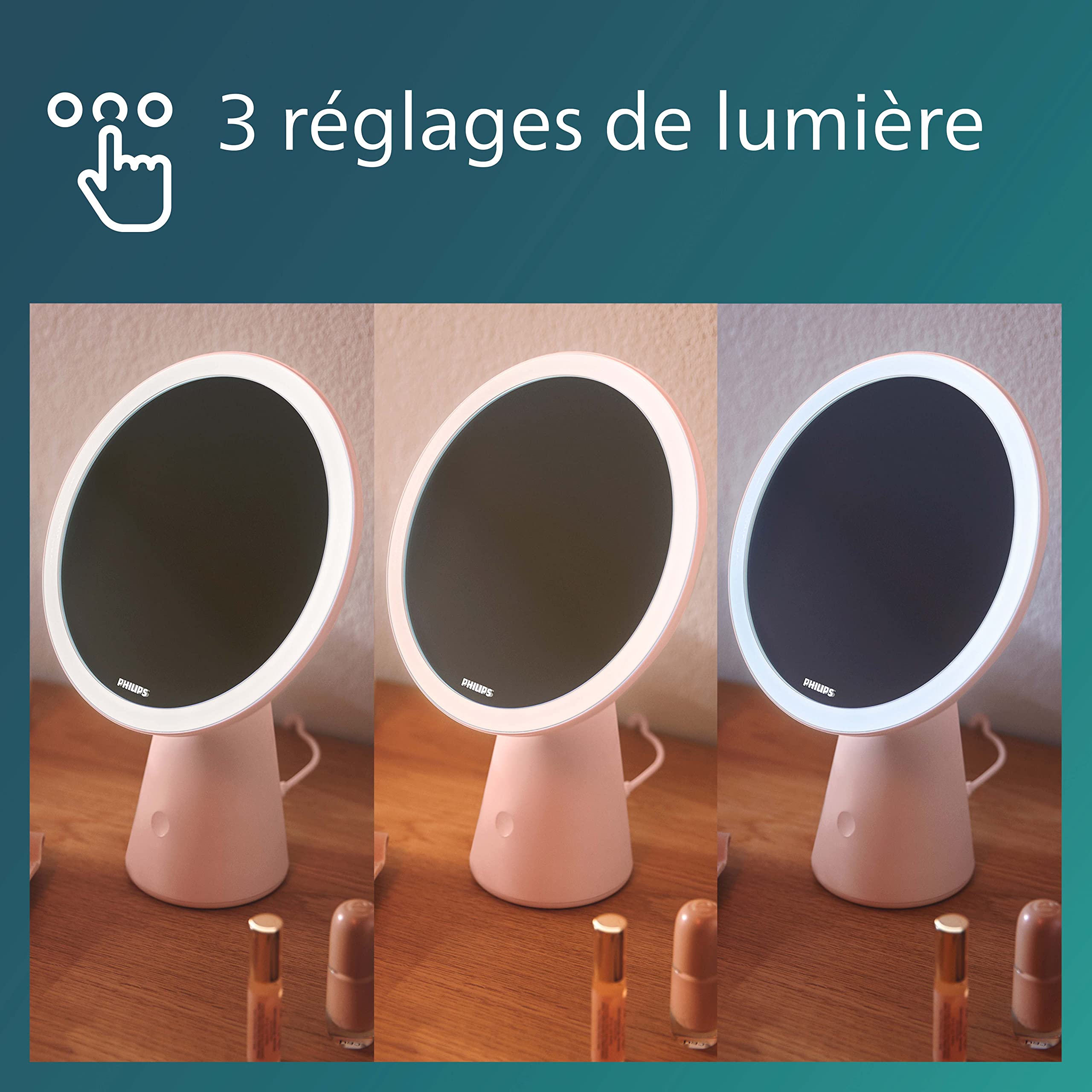 Philips LED Lampka biurkowa Performance Mirror DSK205, 4,5 W 80 lm, 3000-5000 K, różowa, możliwość przyciemniania, USB