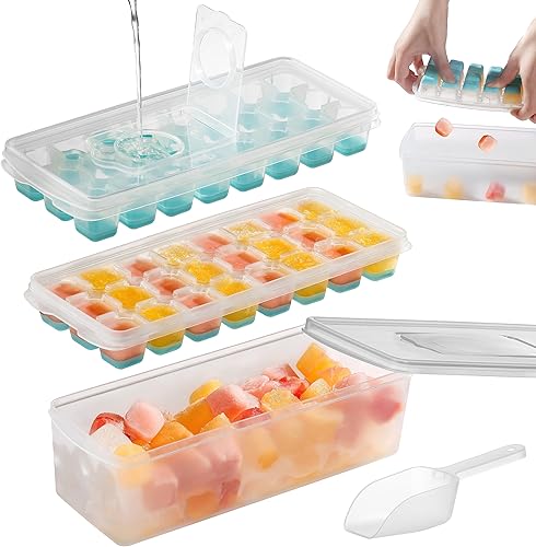 Bandeja para cubitos de hielo con tapa y juego de cubo para congelador, moldes cuadrados de 24 x 2 piezas, bandeja de hielo de silicona con caja de