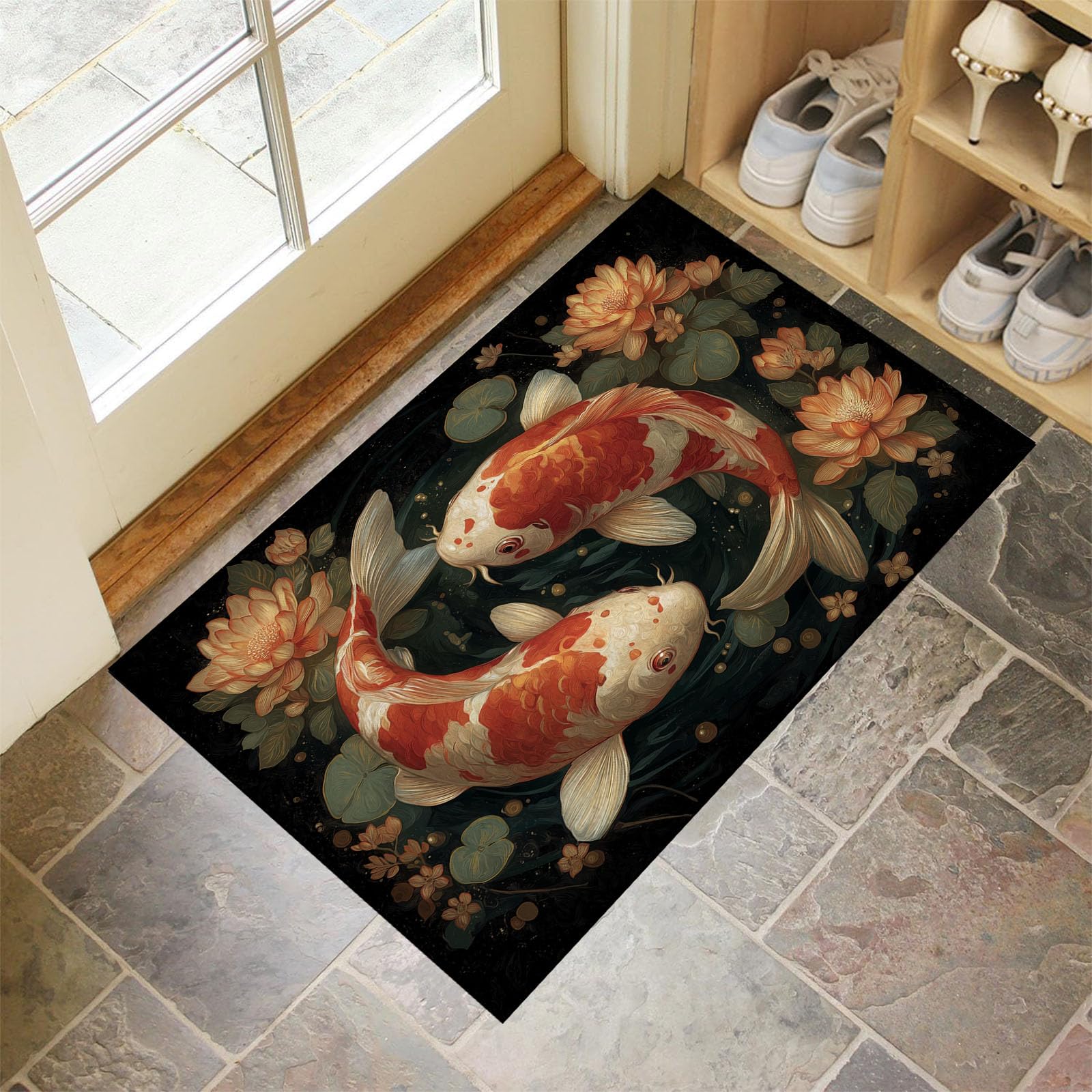 Tapis entrée intérieur 50x80cm paillasson fin pour couloir vert foncé